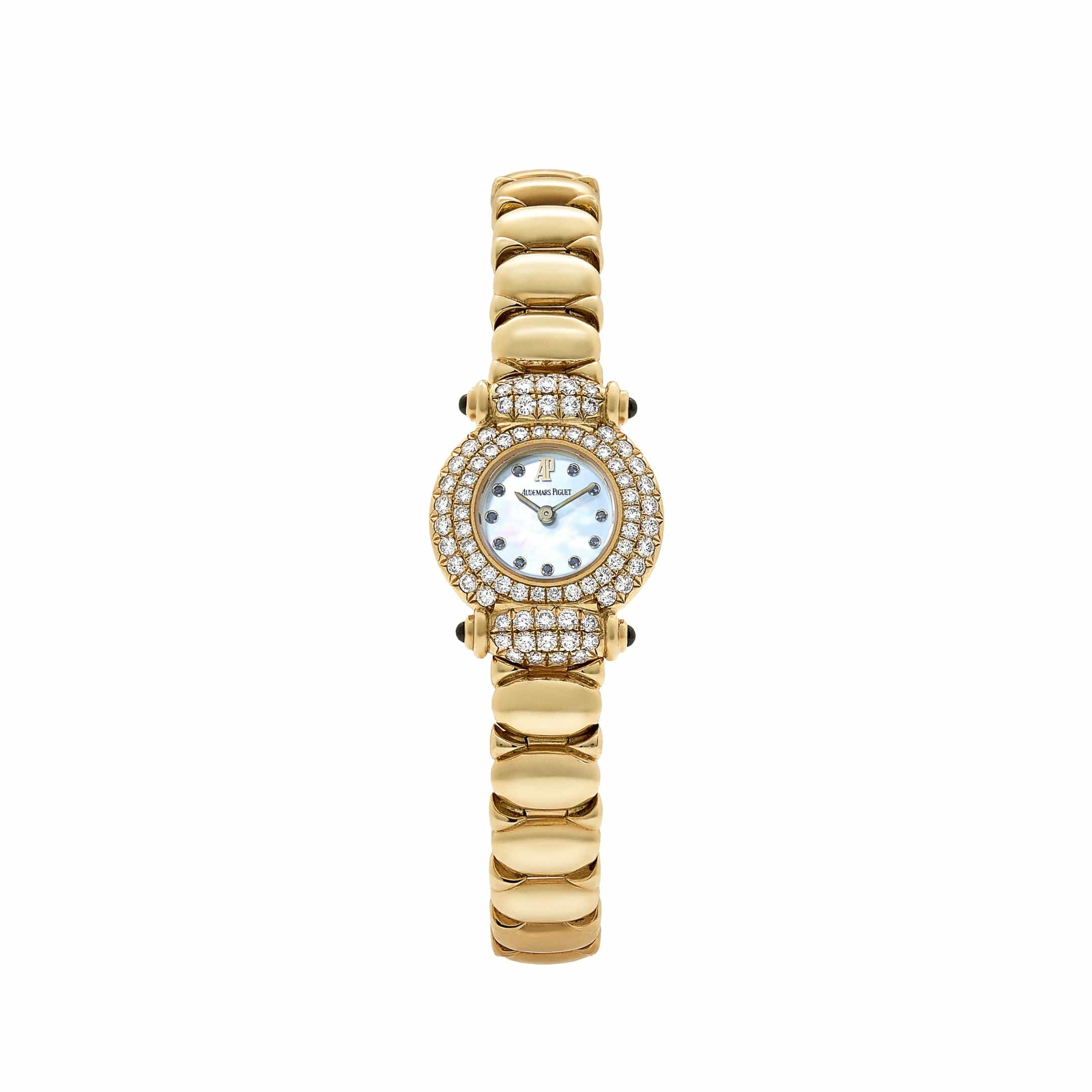 Audemars Piguet Vintage Cobra 66762BA 'Ladies' Yellow Gold Mother of Pearl Sapphire Dial Diamond Bezel Quartz