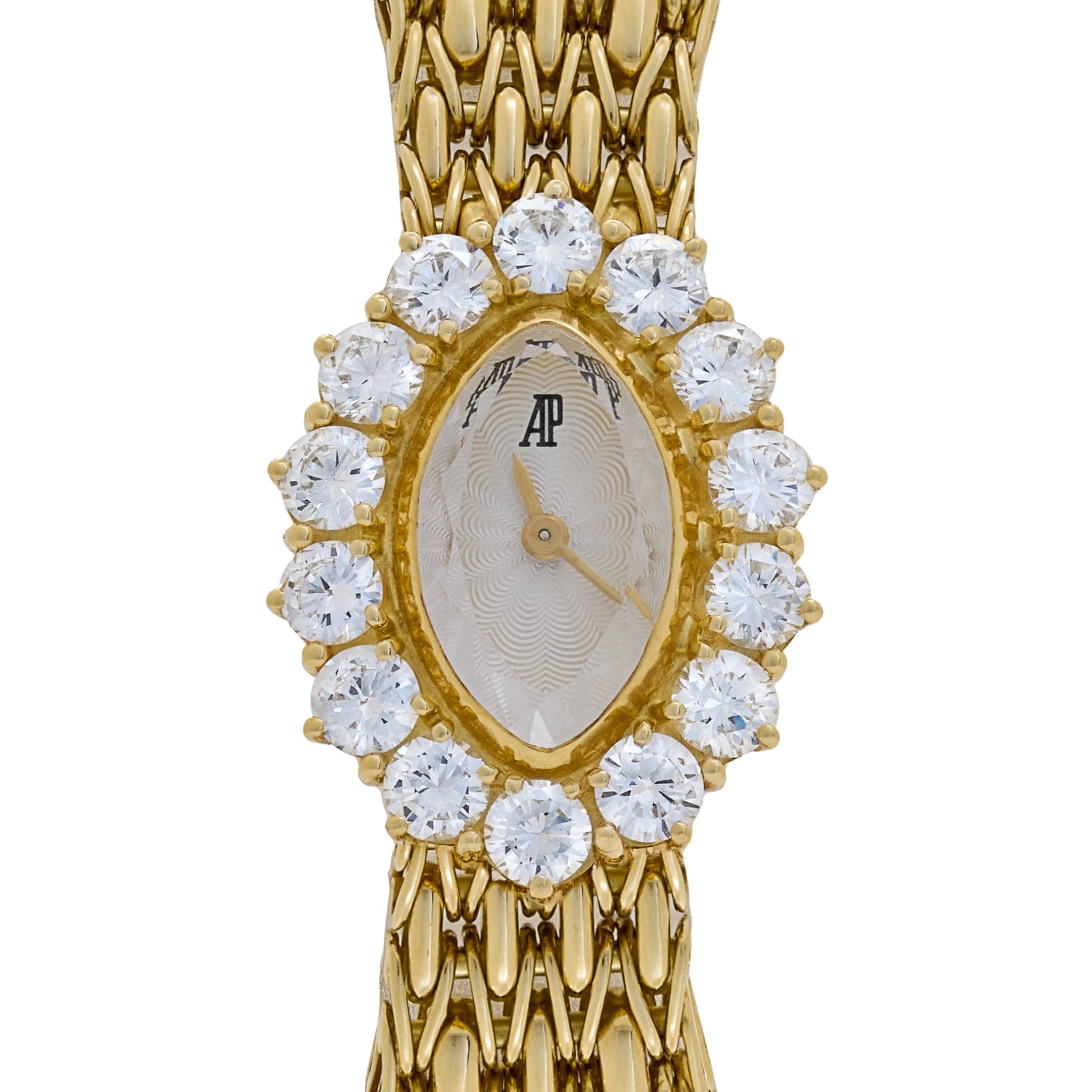 Audemars Piguet Vintage Oval 66429BA.ZZ.0780BA.02 'Ladies' Cocktail Watch Yellow Gold White Dial Diamond Bezel Quartz