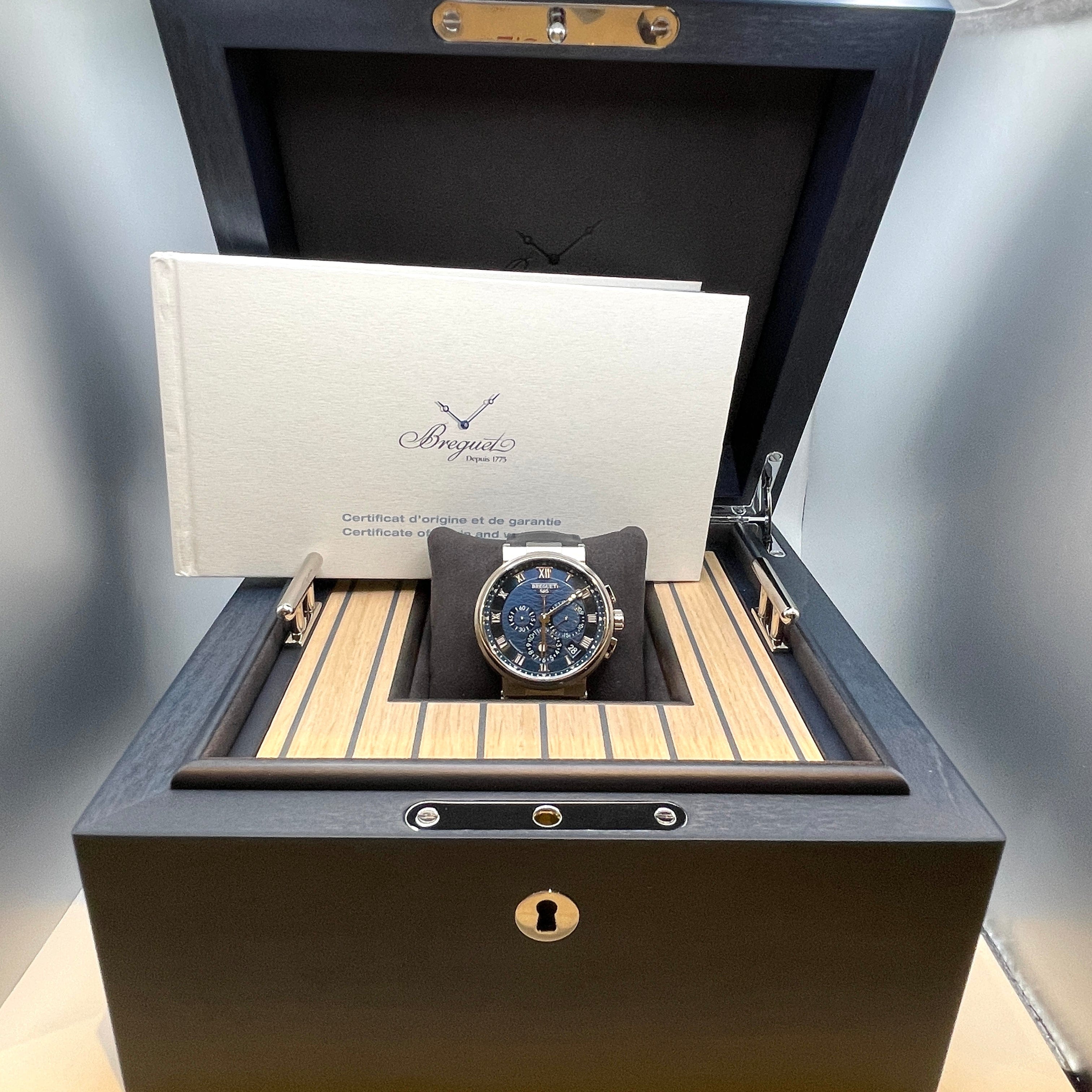 Luxury Watch Breguet Marine Chronograph White Gold 5527BBY29WV Wrist Aficionado