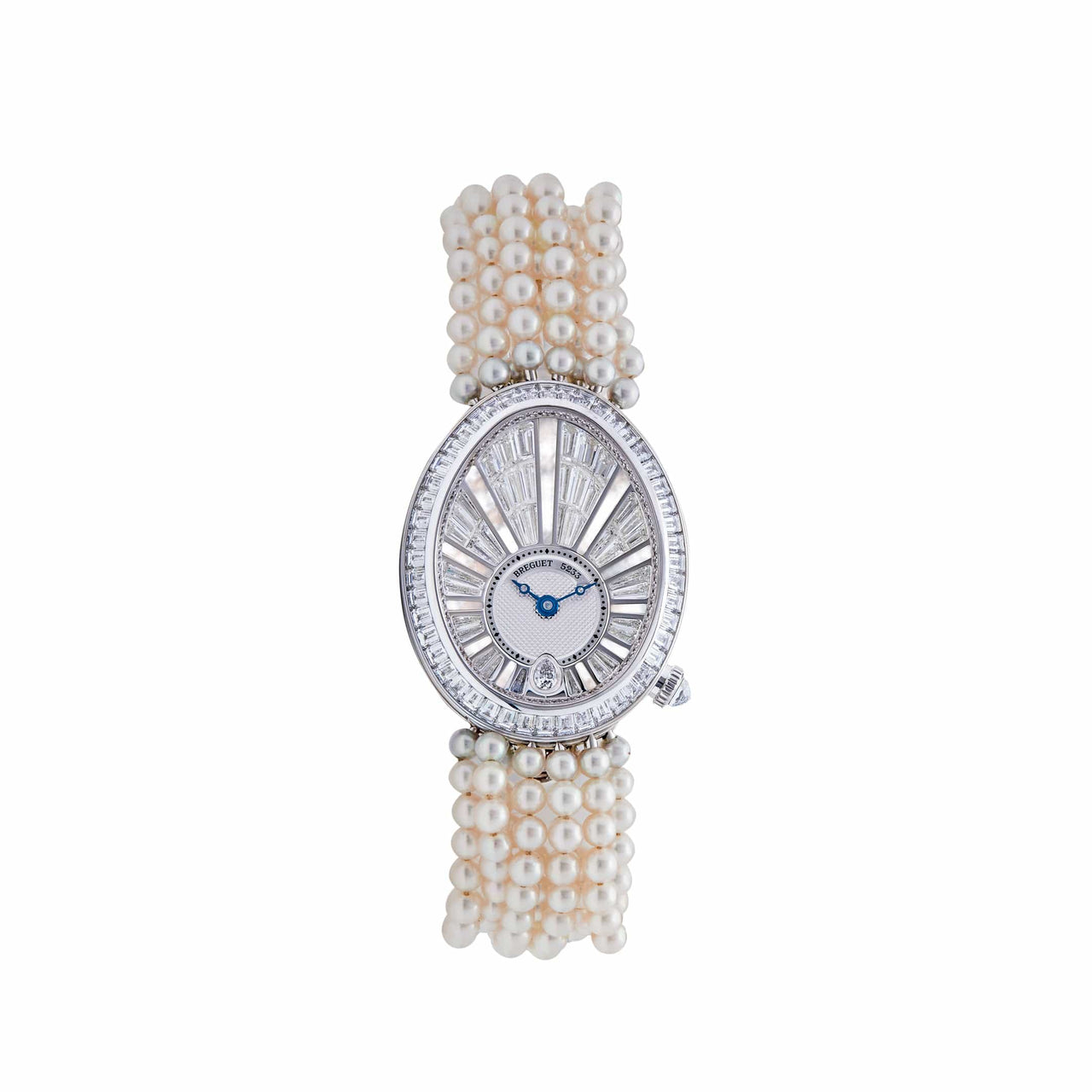 Breguet Reine de Naples White Gold Baguette Diamonds Pearl Bracelet Wrist Aficionado