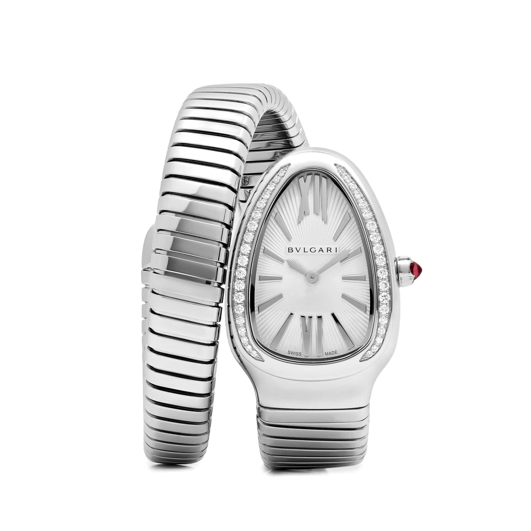 BVLGARI Serpenti Tubogas 101827 Stainless Steel Silver Opaline Dial Diamond Bezel Quartz (2023)