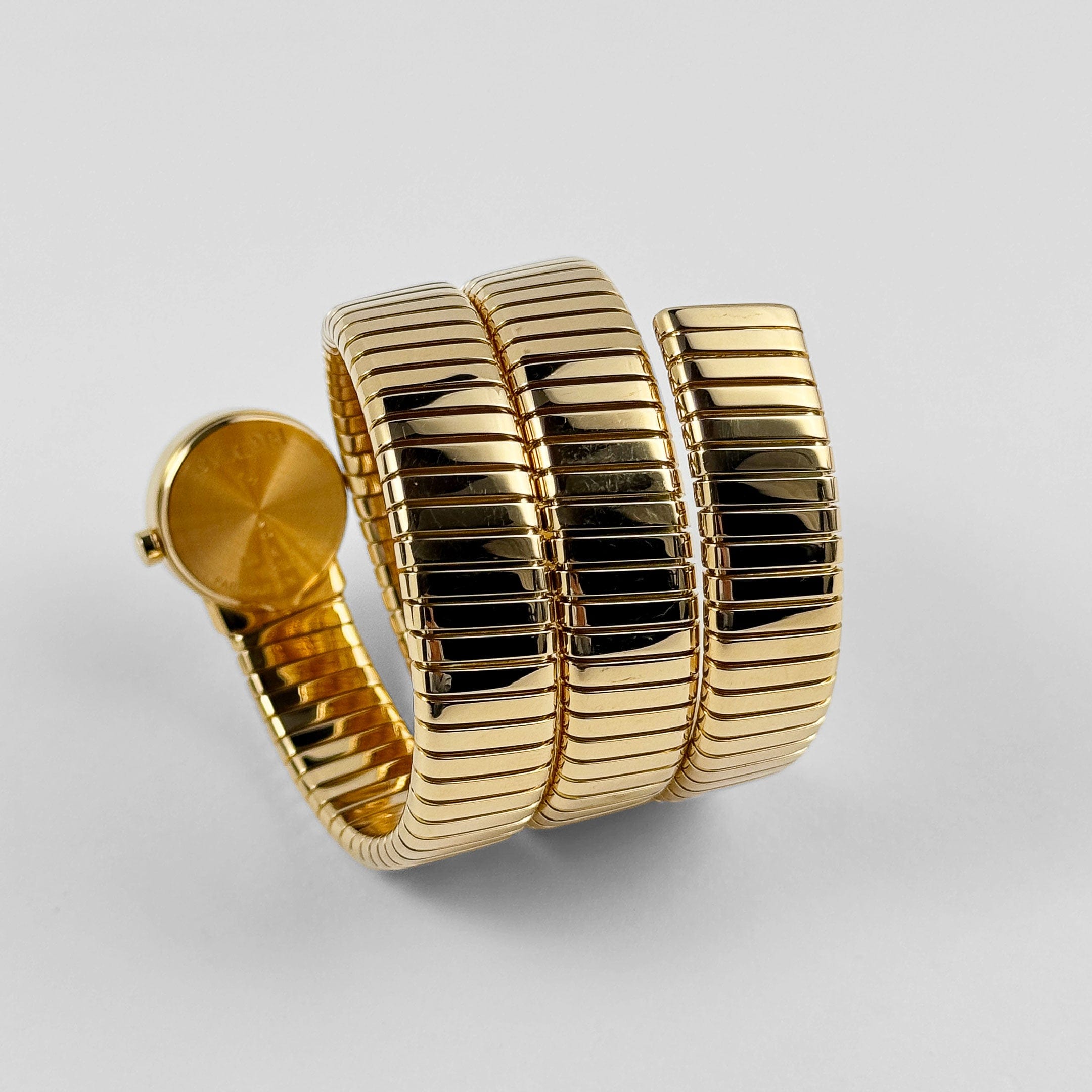 BVLGARI Tubogas BB191T 3 Row Yellow Gold Black Dial Quartz