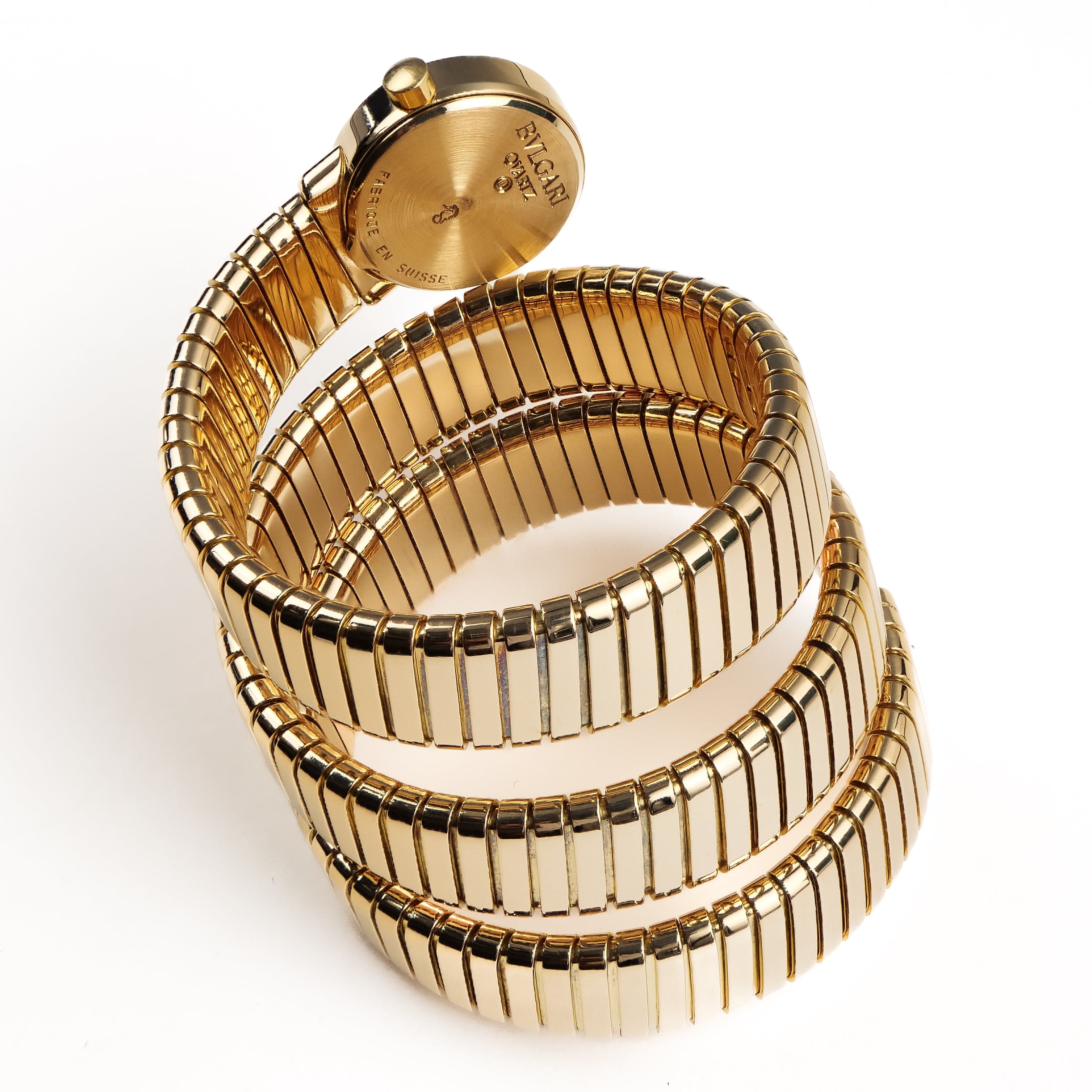 BVLGARI Tubogas BB191T 3 Row Yellow Gold Black Dial Quartz