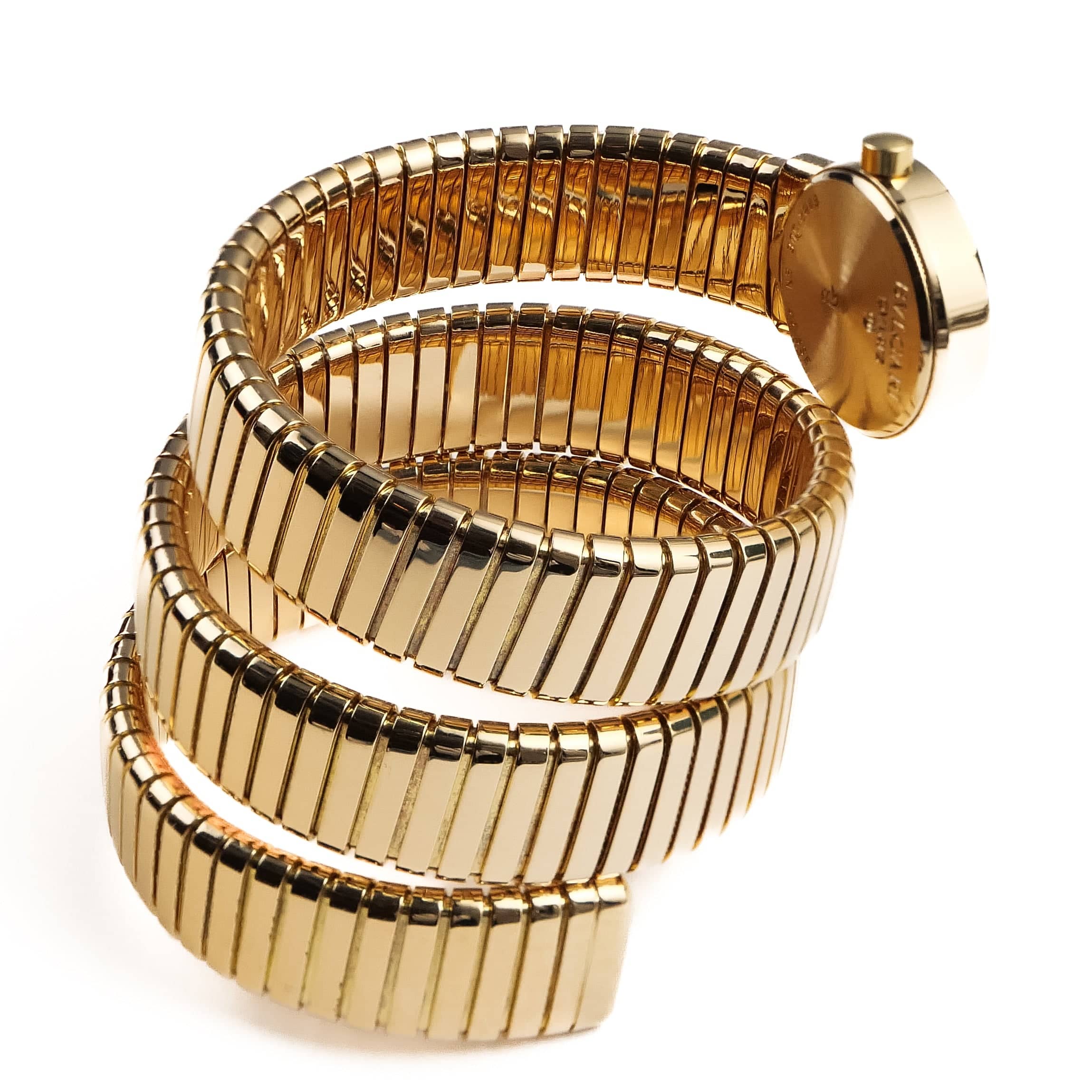 BVLGARI Tubogas BB191T 3 Row Yellow Gold Black Dial Quartz