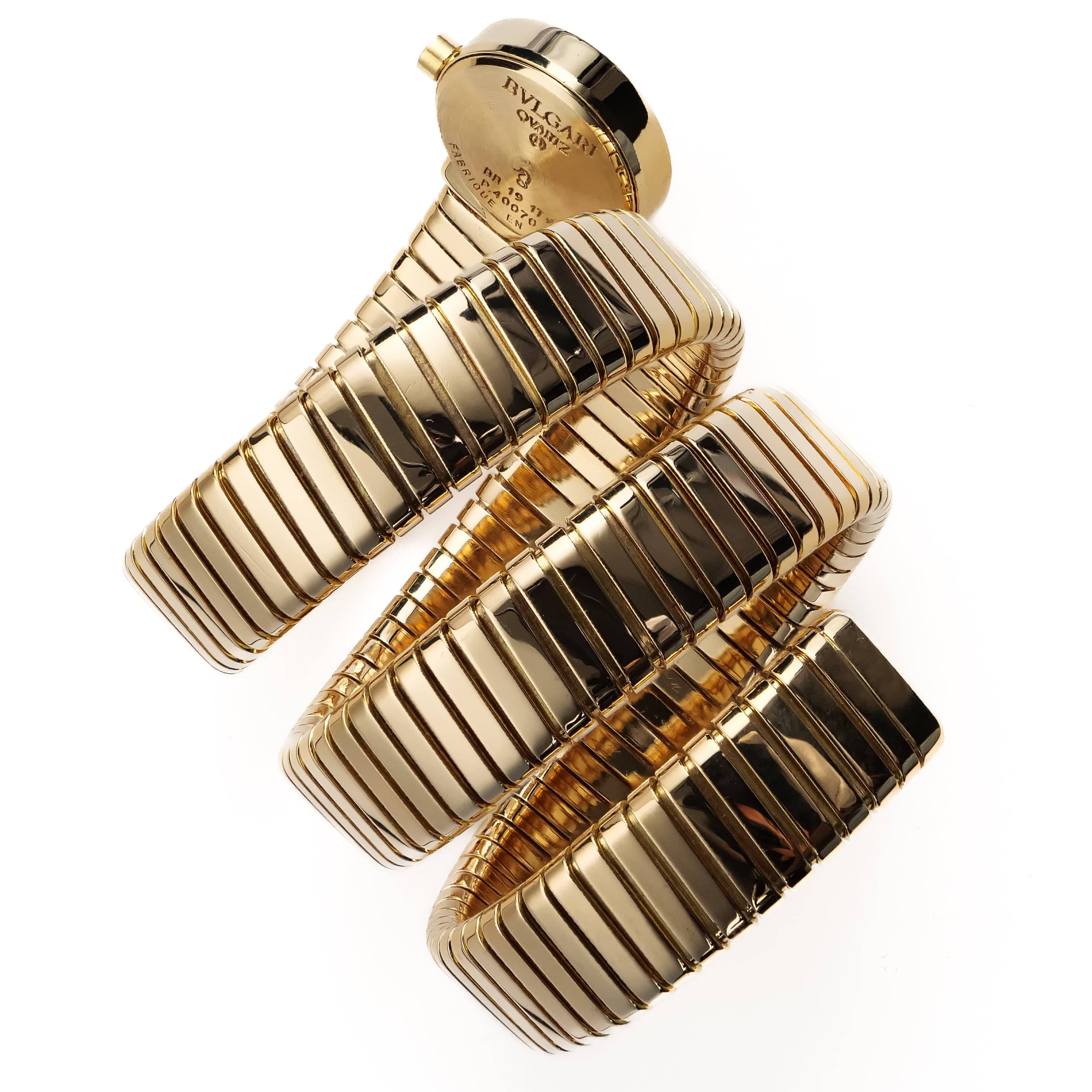 BVLGARI Tubogas BB191T 3 Row Yellow Gold Black Dial Quartz