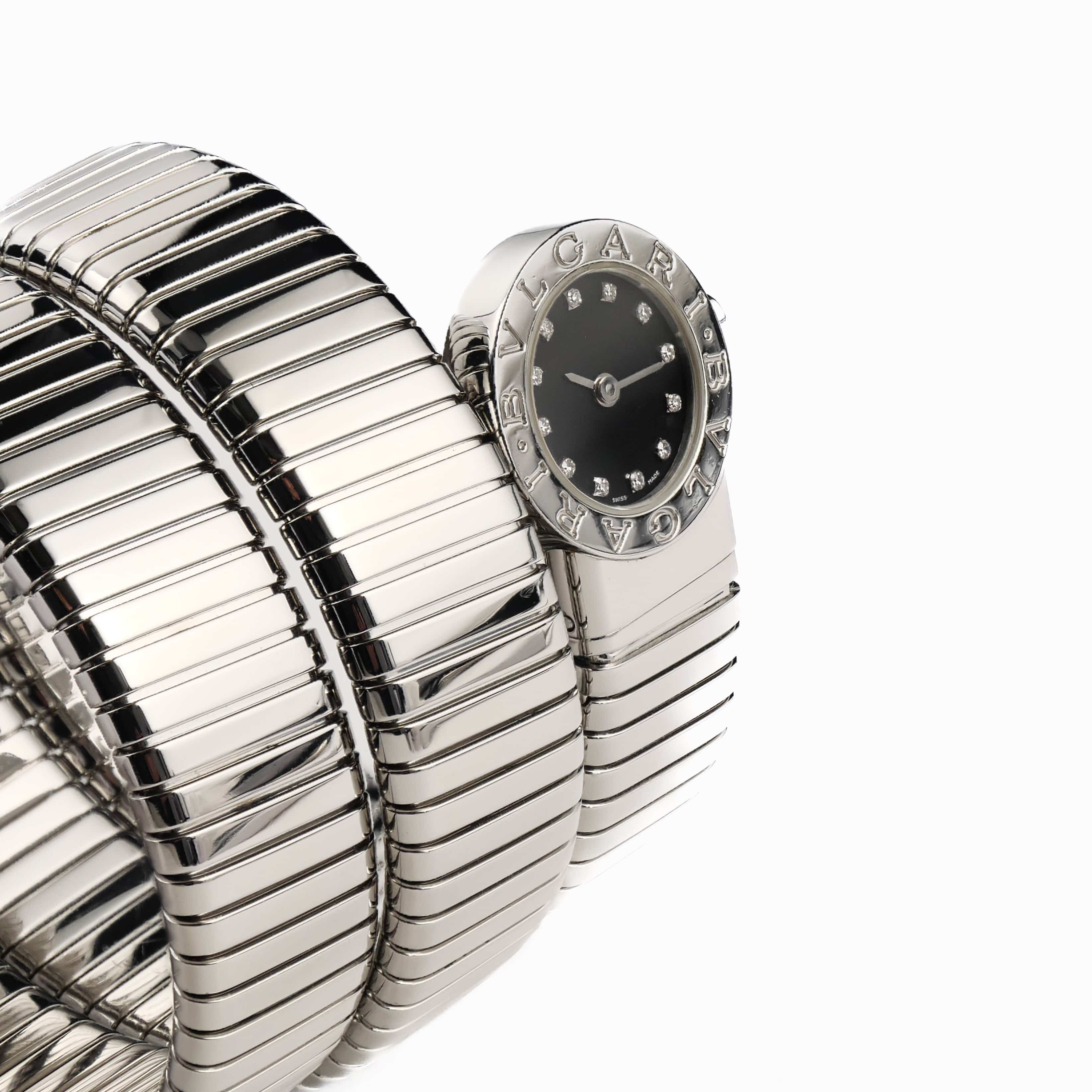 BVLGARI Tubogas BB191TS 3 Row Stainless Steel Diamond Dial Quartz
