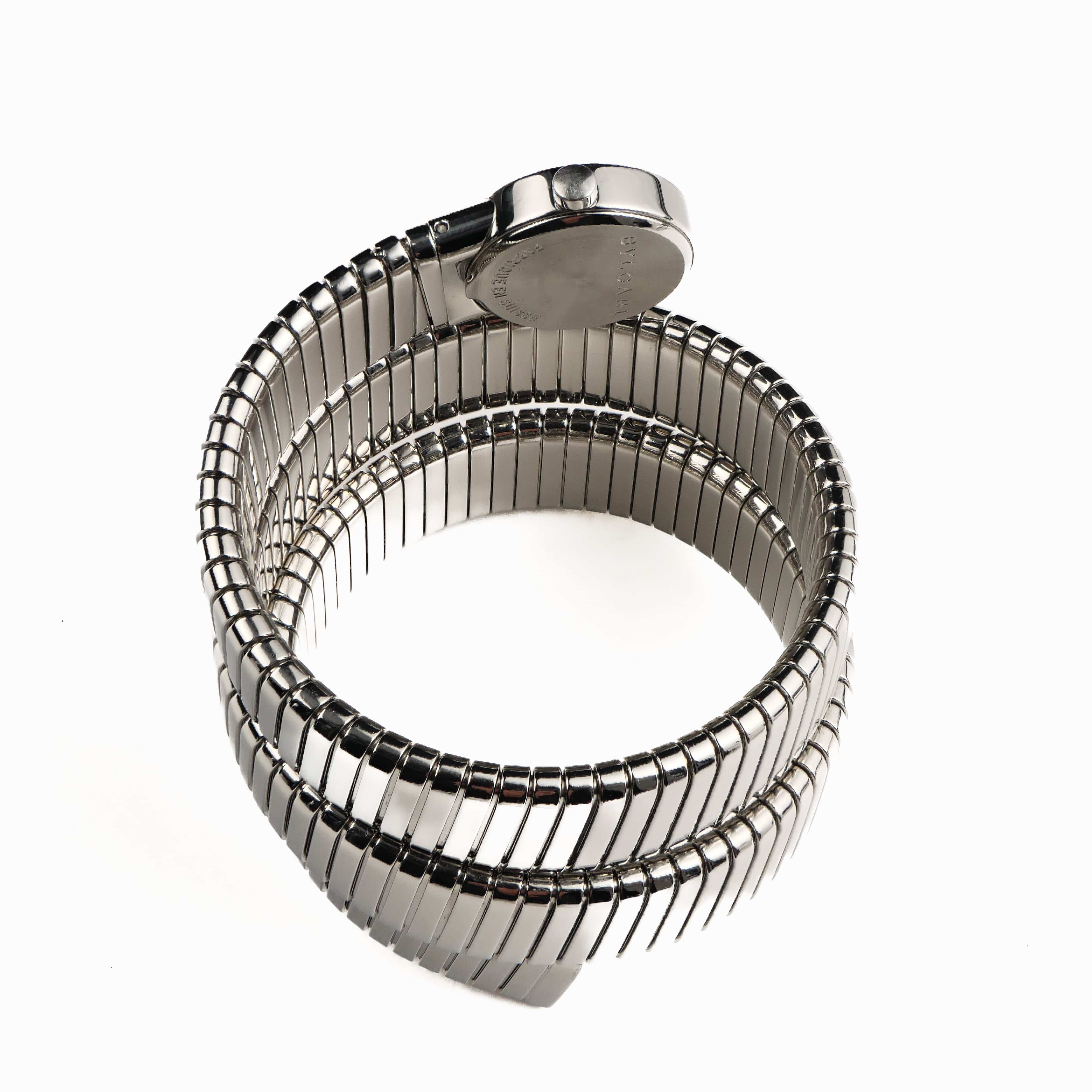 BVLGARI Tubogas BB191TS 3 Row Stainless Steel Diamond Dial Quartz