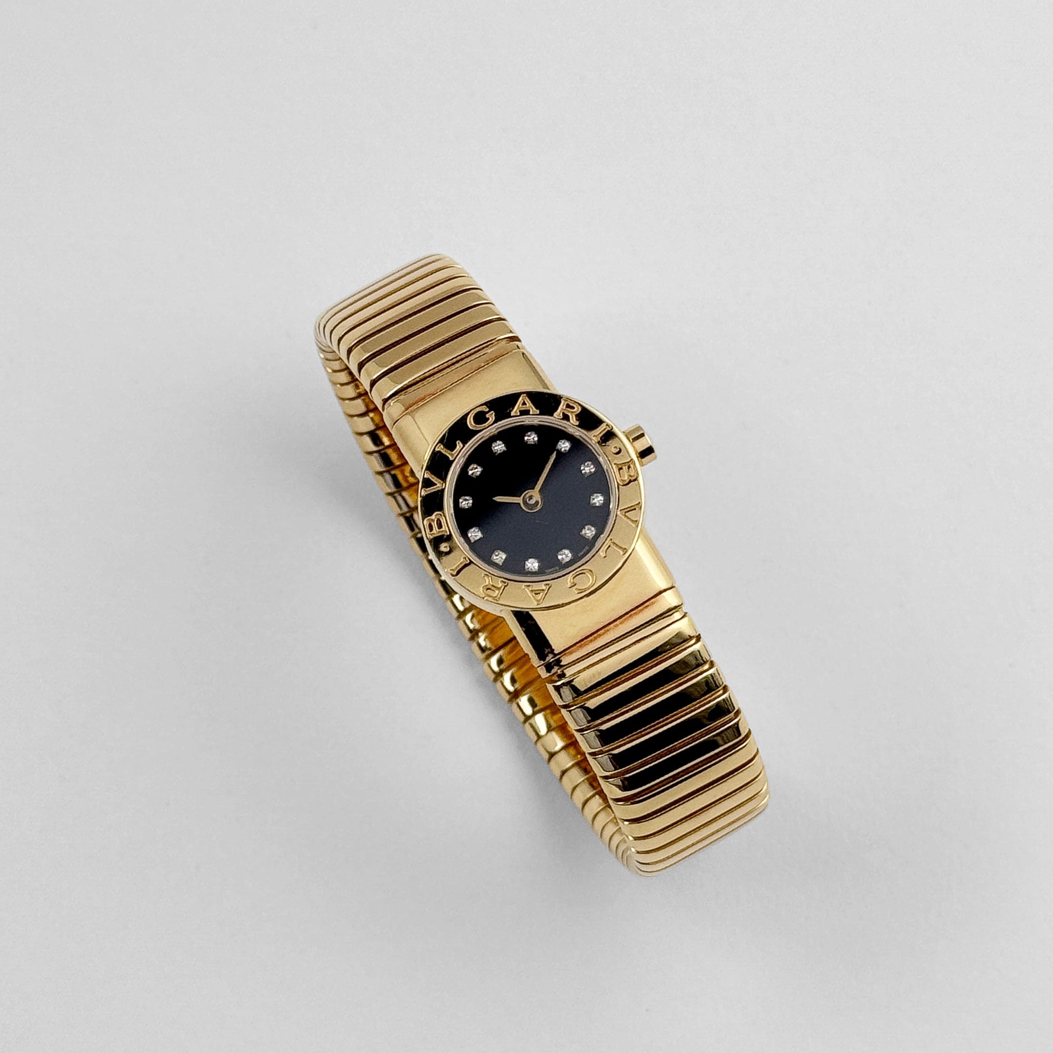 BVLGARI Tubogas BB192TG 1 Row Yellow Gold Black Diamond Dial Quartz