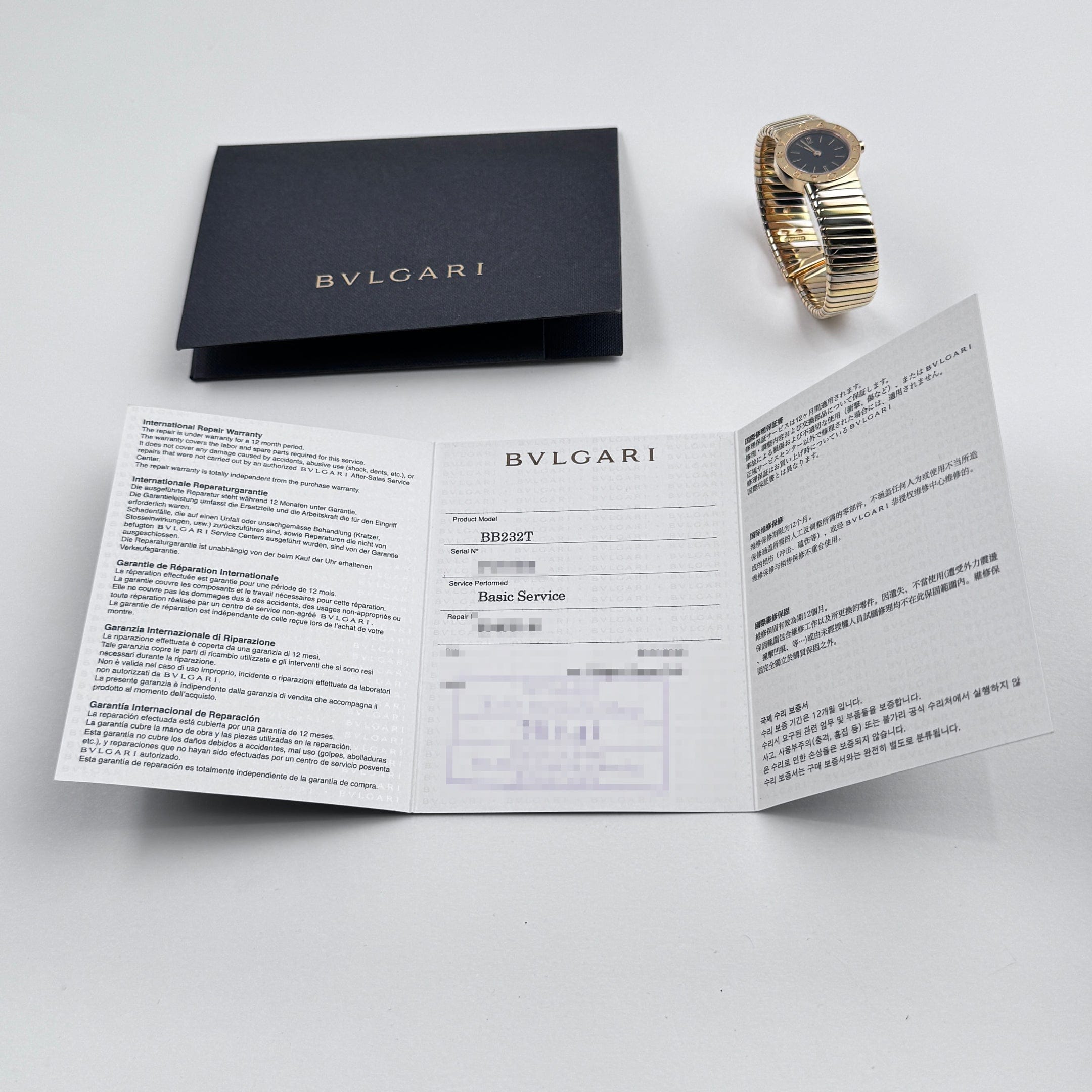 BVLGARI Tubogas BB232T 1 Row Tri Color Black Dial Quartz