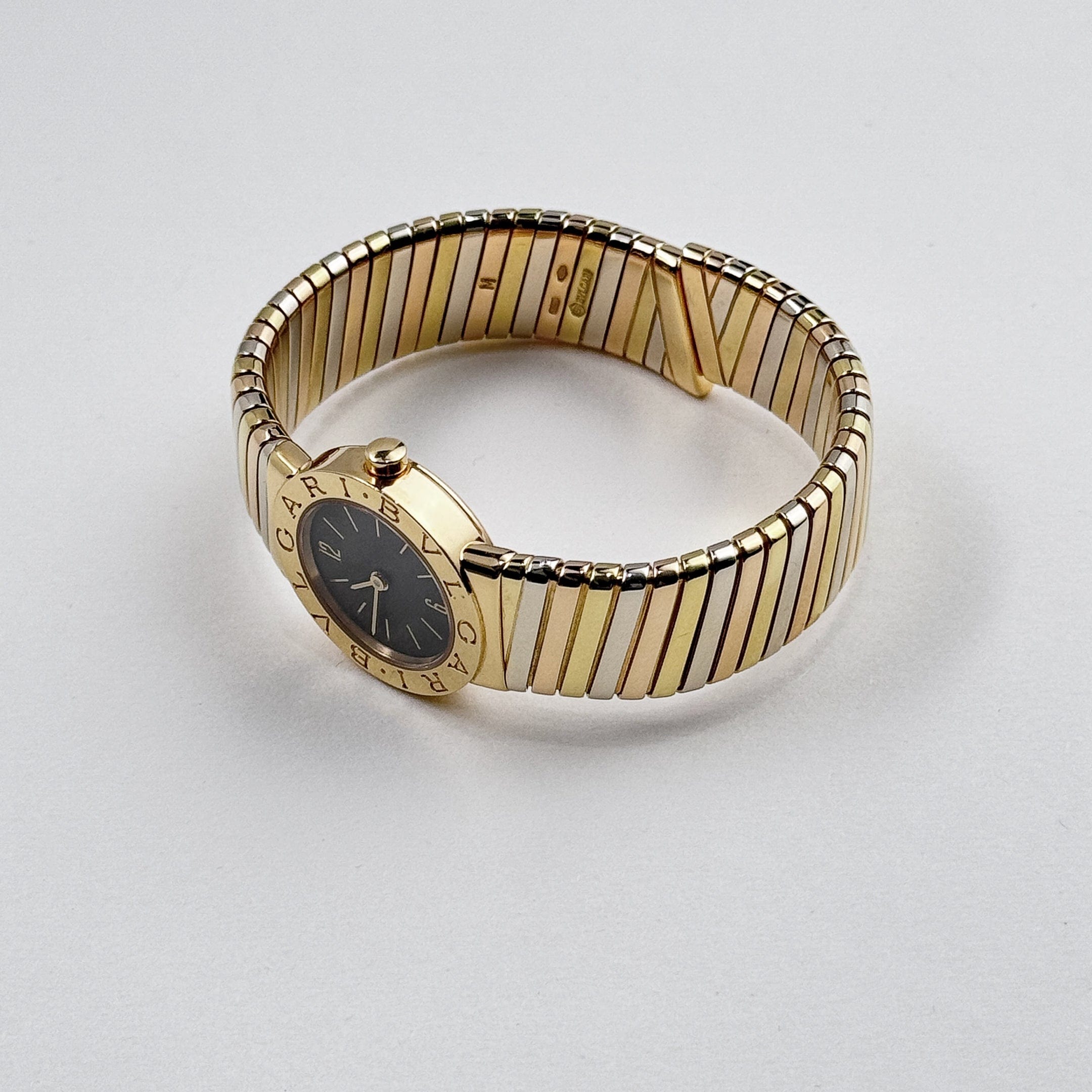 BVLGARI Tubogas BB232T 1 Row Tri Color Black Dial Quartz