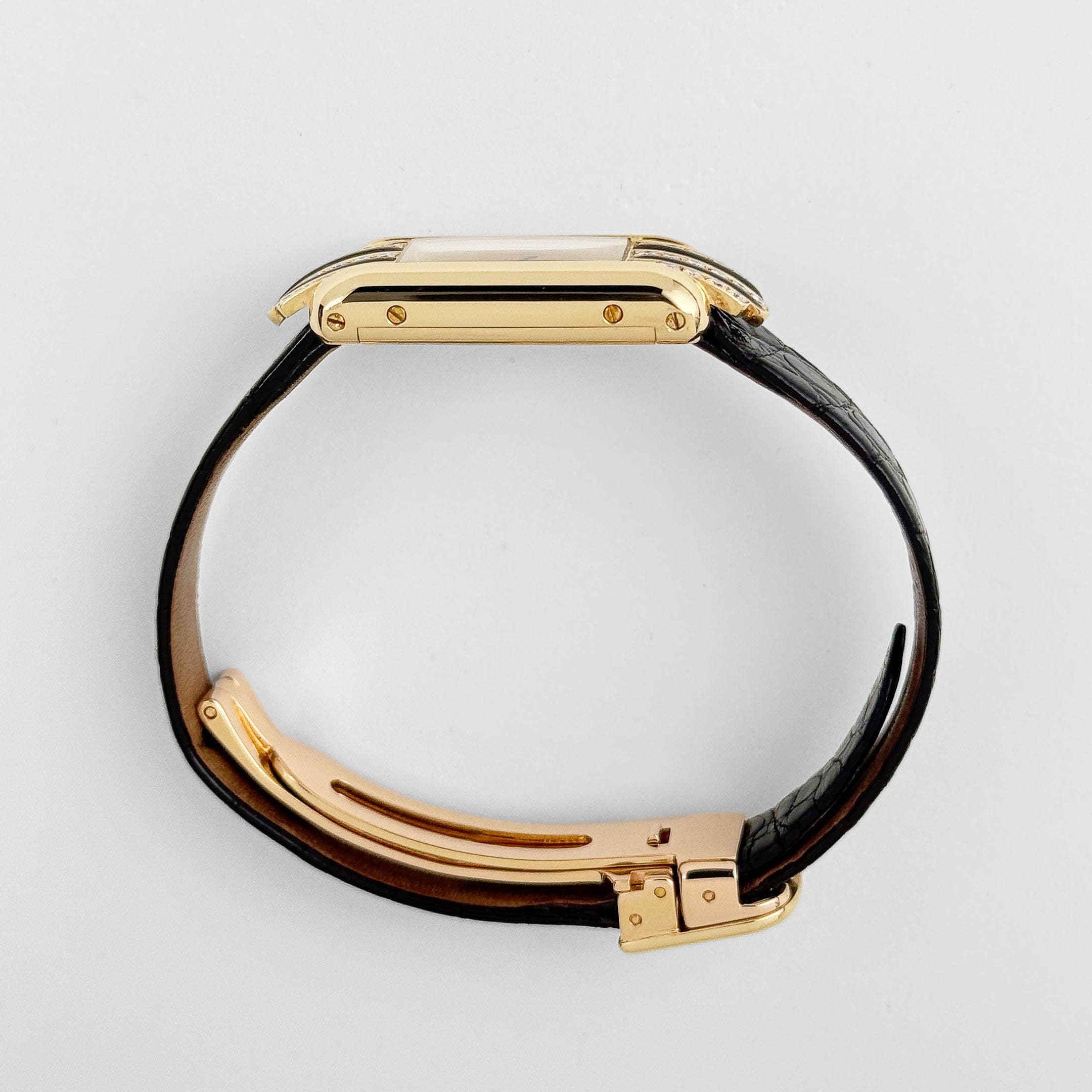 Cartier Tank Allongée 1380 Yellow Gold Ivory Dial Diamond Bezel Quartz