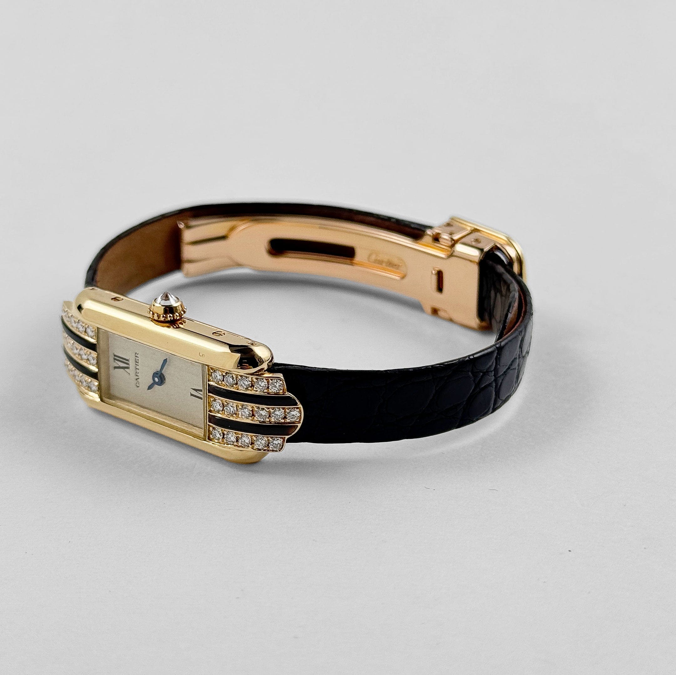 Cartier Tank Allongée 1380 Yellow Gold Ivory Dial Diamond Bezel Quartz