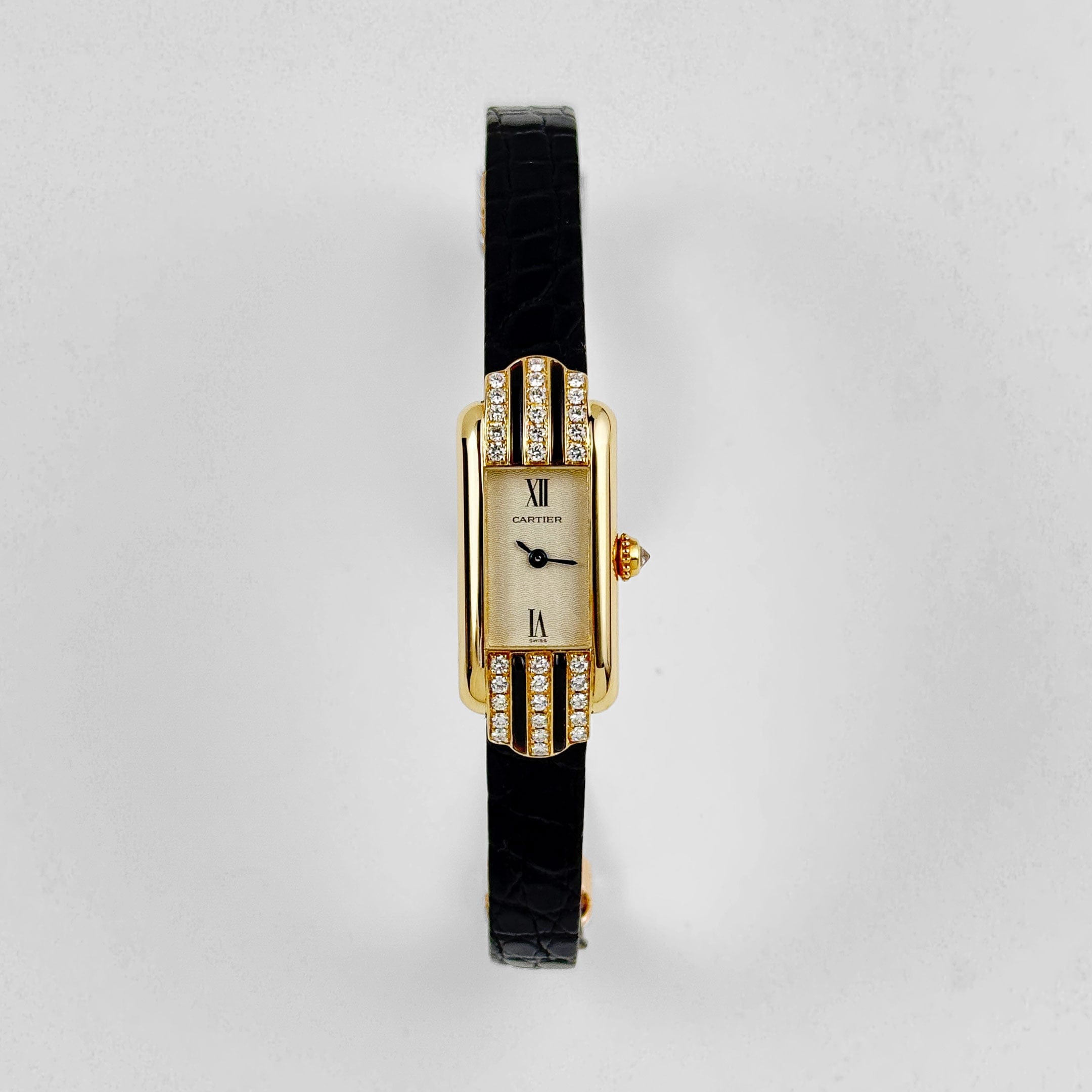 Cartier Tank Allongée 1380 Yellow Gold Ivory Dial Diamond Bezel Quartz