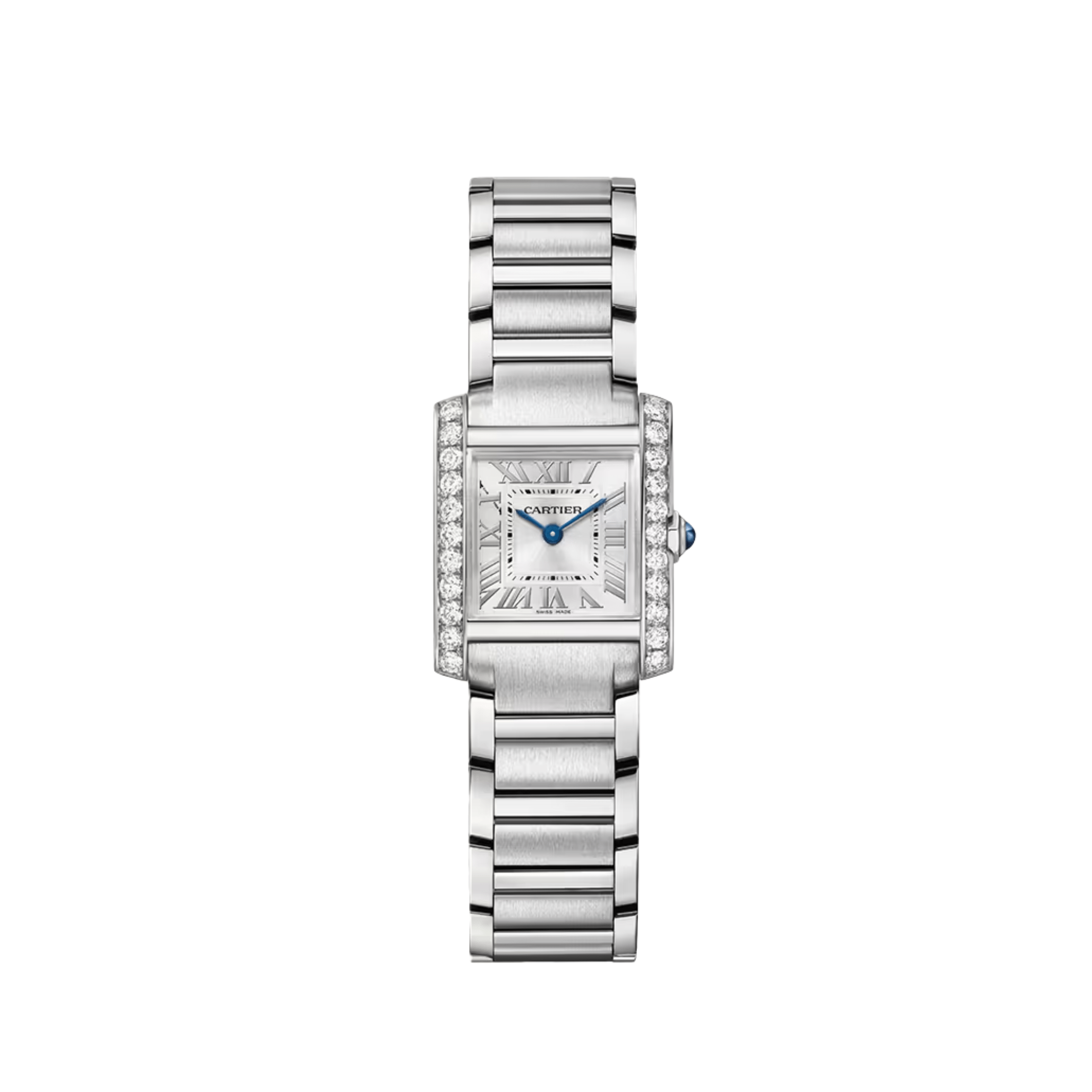 Cartier Tank Francaise Small W4TA0029 Stainless Steel Silver Dial Diamond Bezel