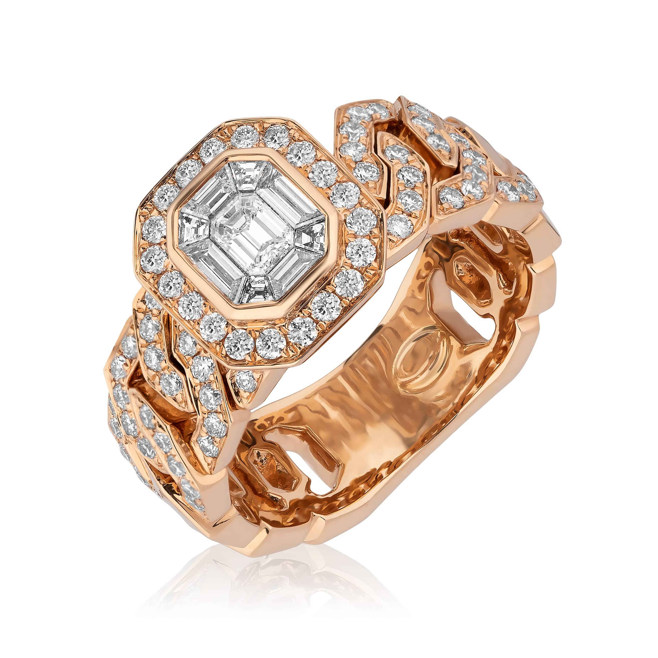 Diamond Cocktail Ring with Rose Gold Pave Chain Link Band
