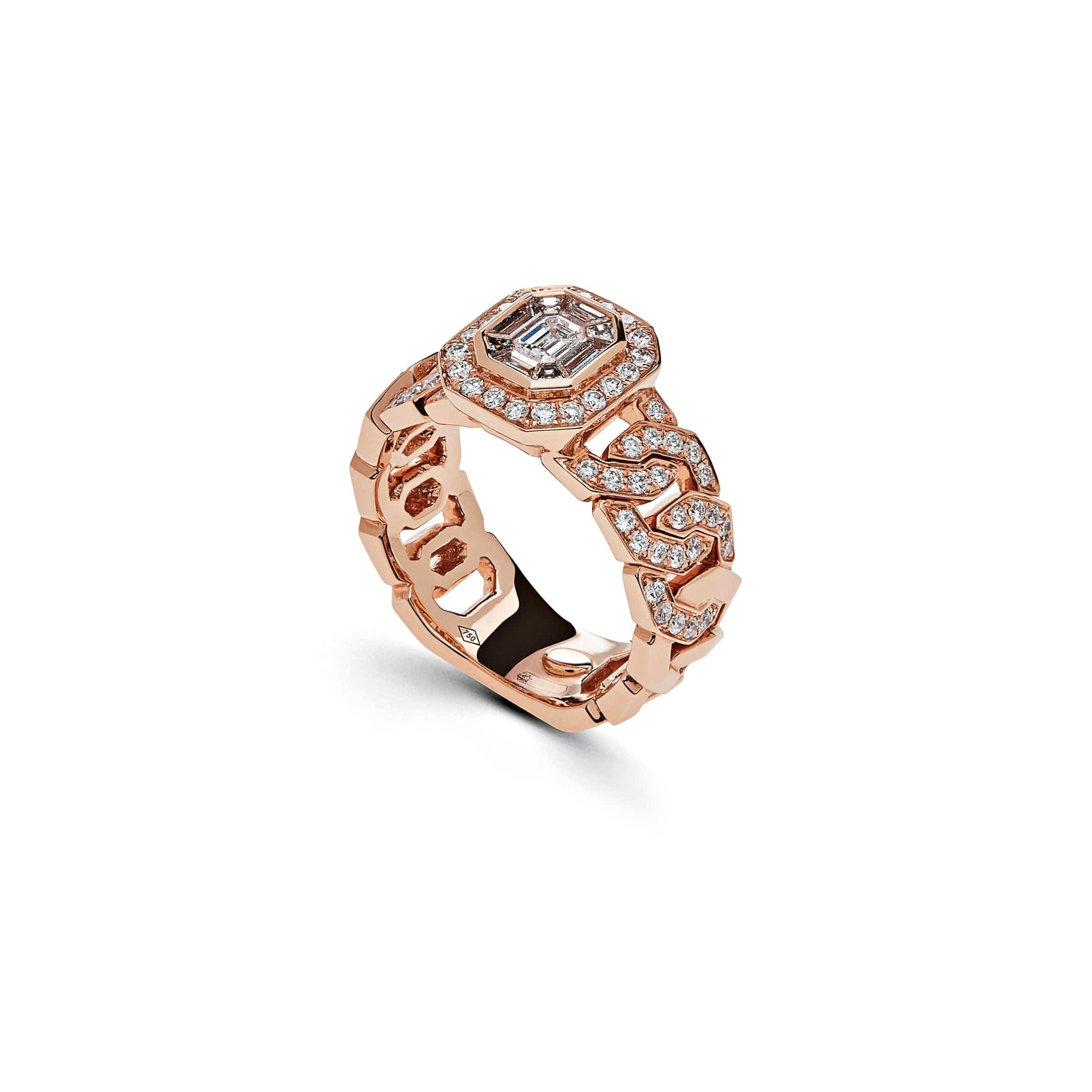Diamond Cocktail Ring with Rose Gold Pave Chain Link Band
