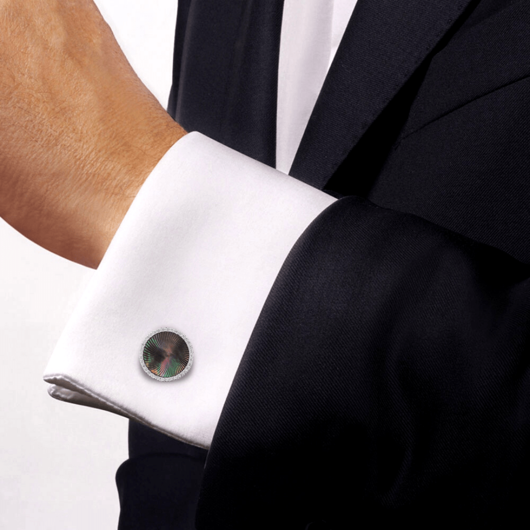 Cufflinks Diamond Cufflinks - 18k White Gold Black Diamond Sides - Pinctada Maxima Wrist Aficionado