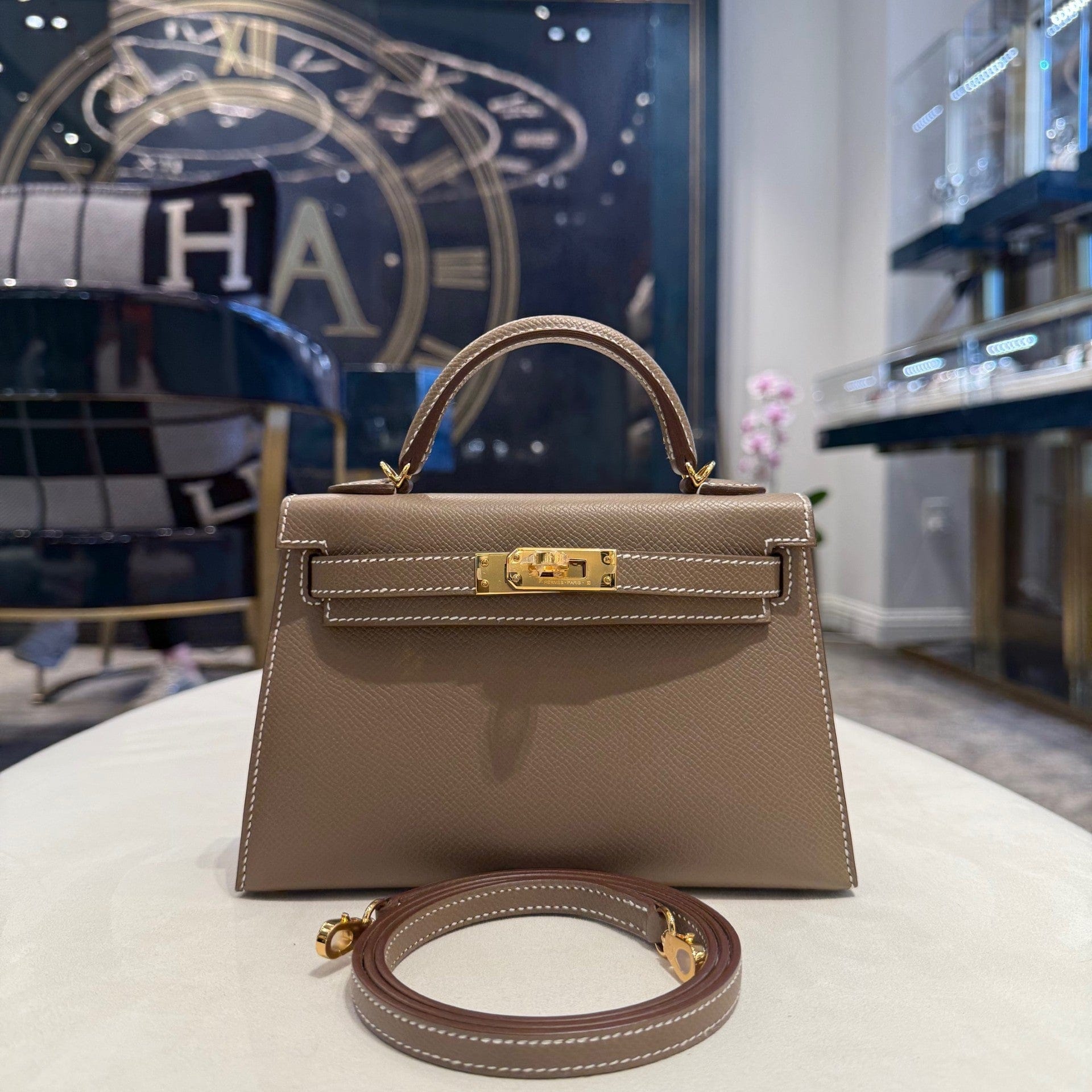 Hermès Etoupe Mini Kelly Sellier 20 Epsom Gold Hardware