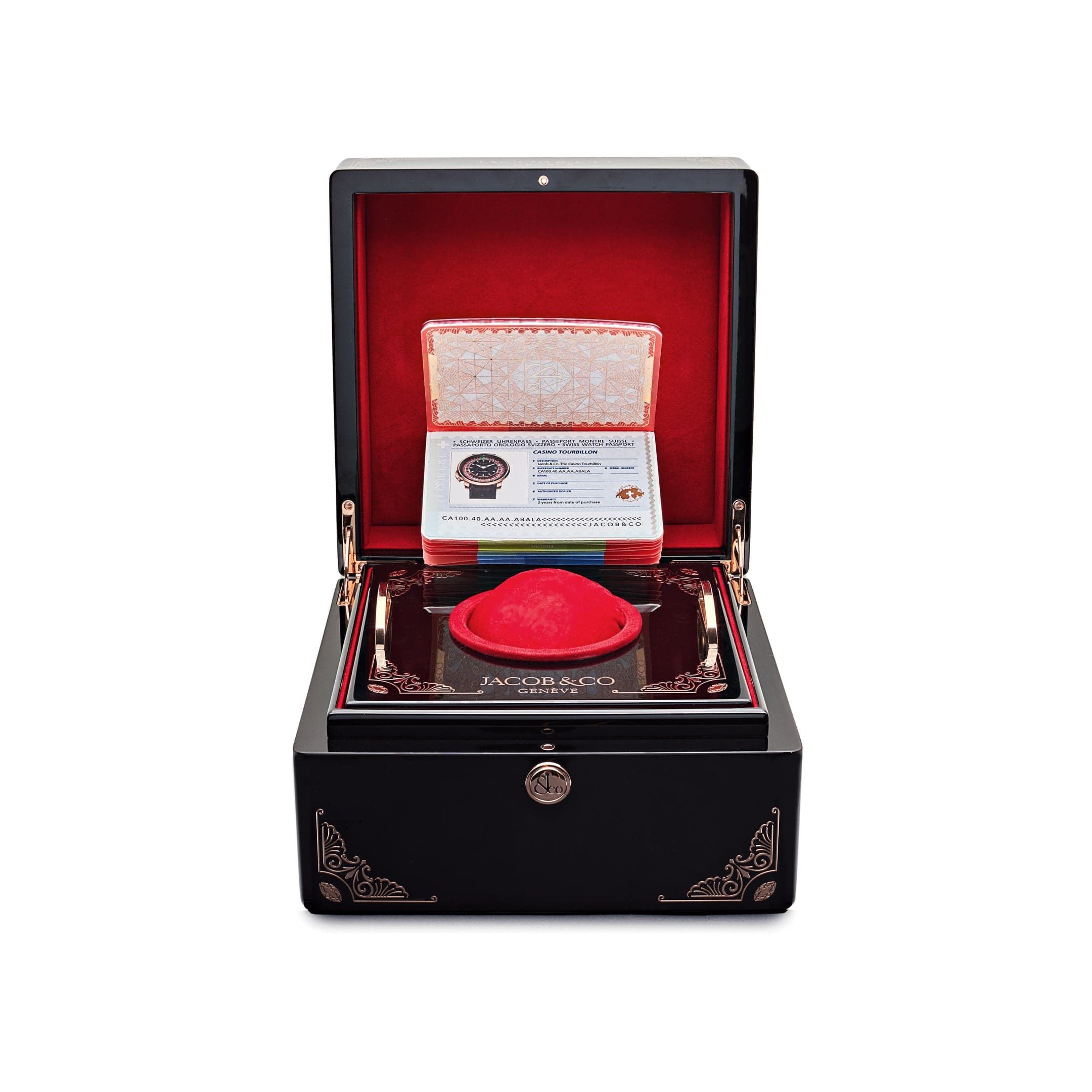 Jacob & Co. 'The Casino Tourbillon' CA100.40.AA.AA.ABALA Rose Gold Black Onyx Dial Limited Edition