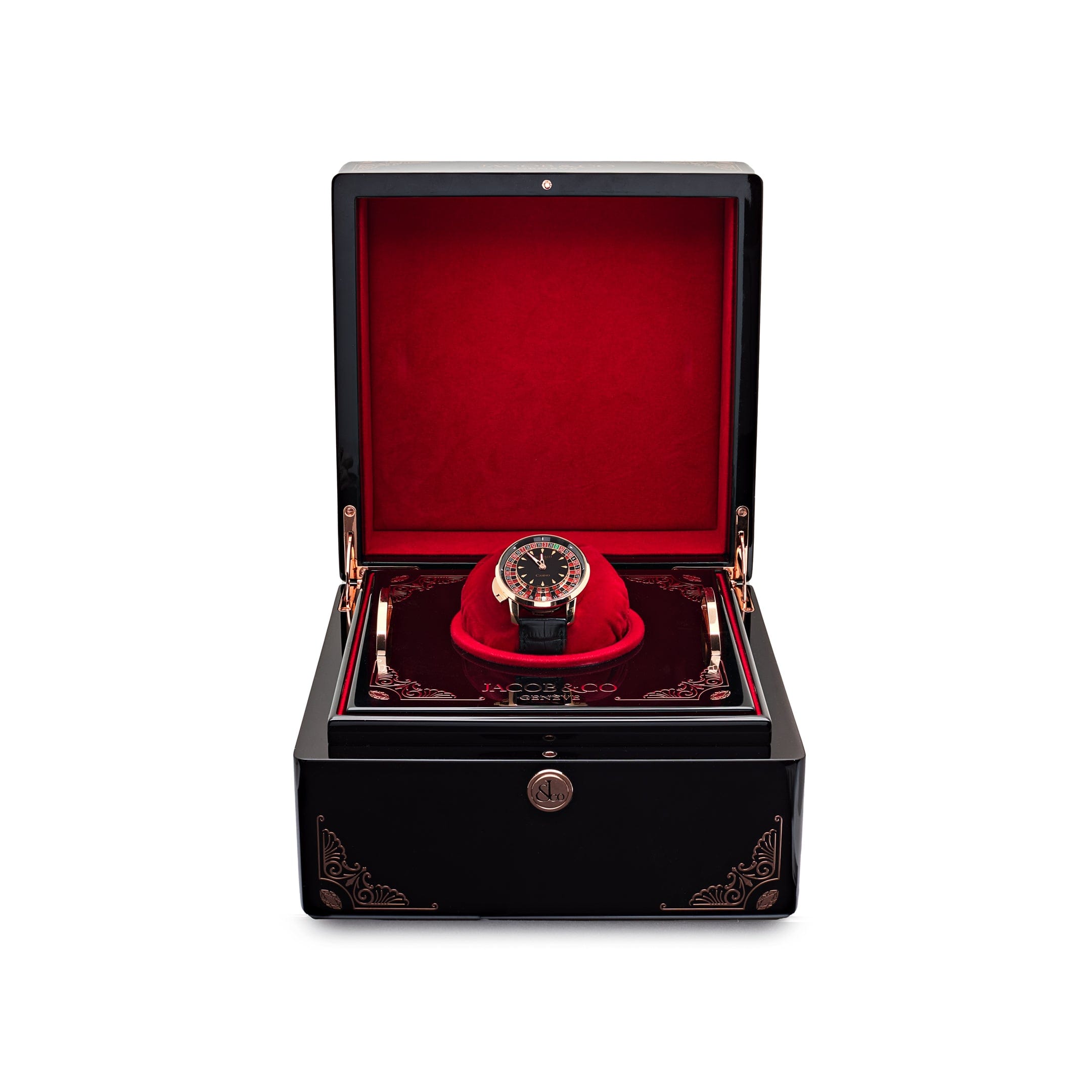 Jacob & Co. 'The Casino Tourbillon' CA100.40.AA.AA.ABALA Rose Gold Black Onyx Dial Limited Edition