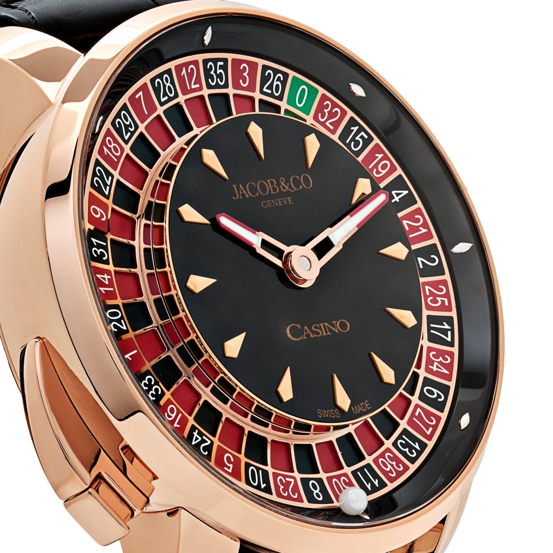 Jacob & Co. 'The Casino Tourbillon' CA100.40.AA.AA.ABALA Rose Gold Black Onyx Dial Limited Edition