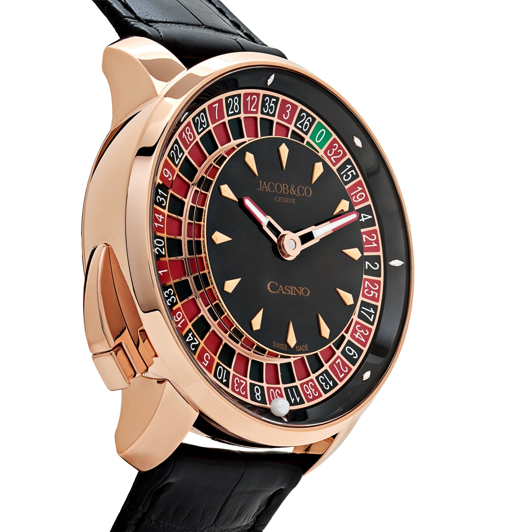 Jacob & Co. 'The Casino Tourbillon' CA100.40.AA.AA.ABALA Rose Gold Black Onyx Dial Limited Edition