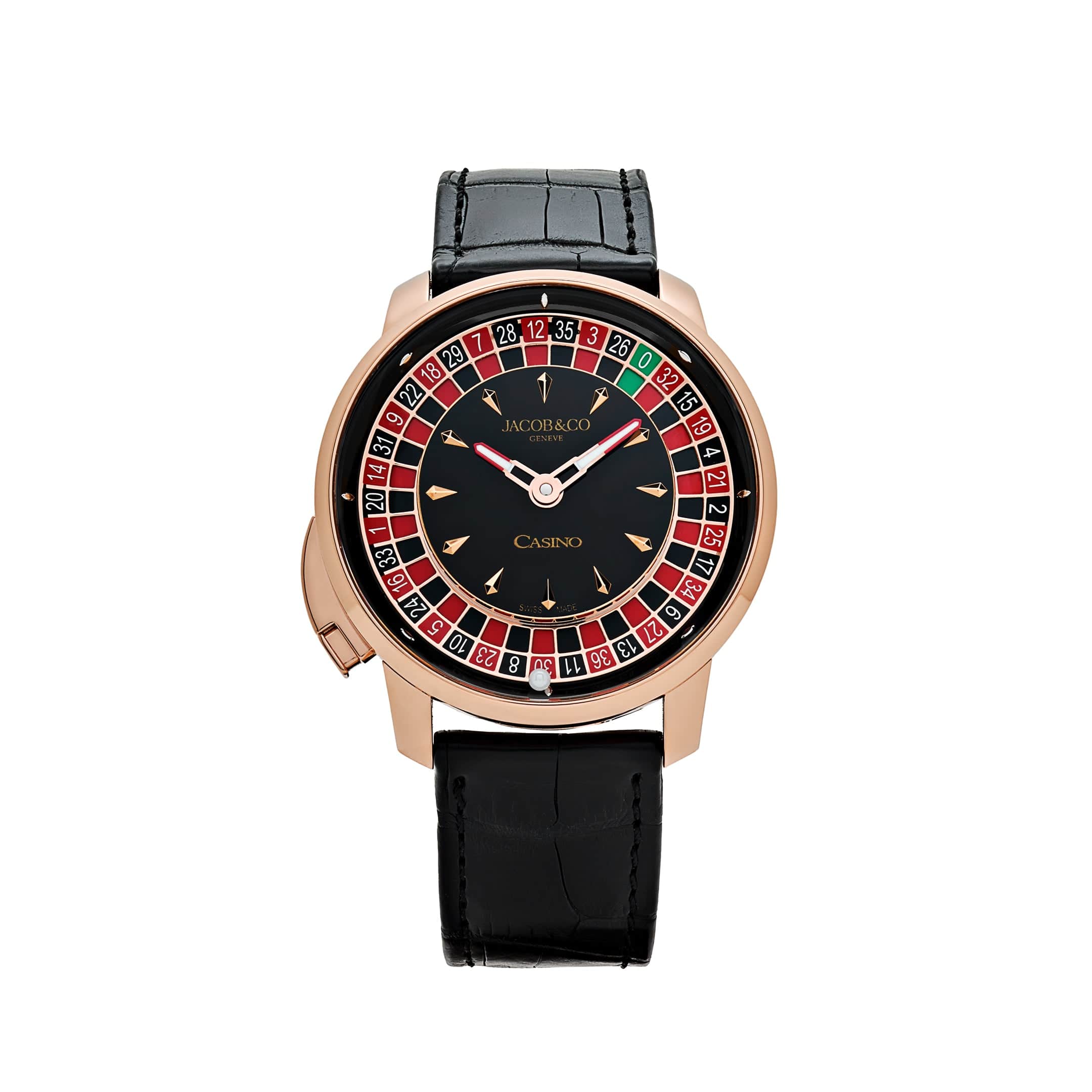 Jacob & Co. 'The Casino Tourbillon' CA100.40.AA.AA.ABALA Rose Gold Black Onyx Dial Limited Edition