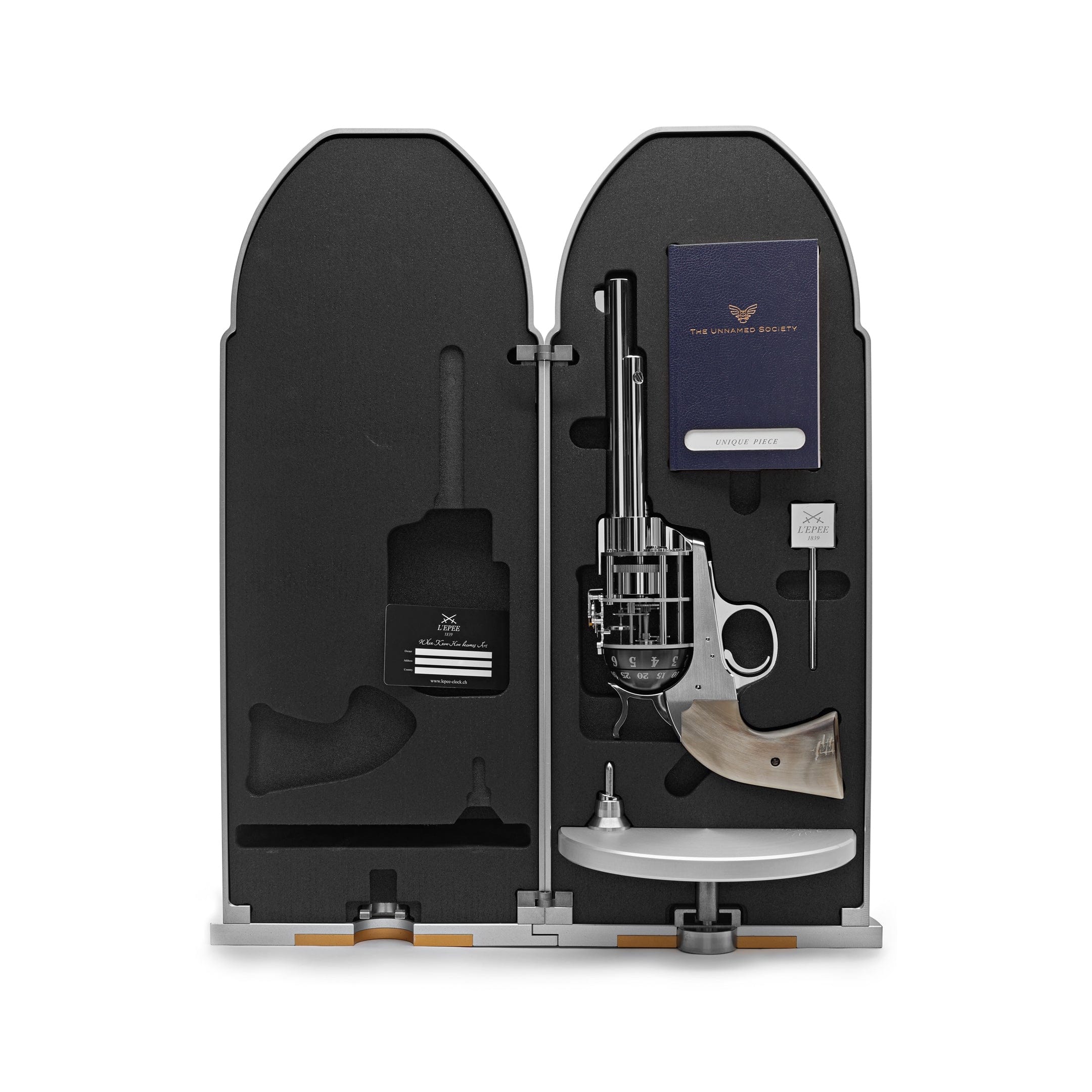Bags & Accessories L’ÉPÉE 1839 × The Unnamed Society Palladium Pistol Table Clock Limited to 100pcs 74.6003 Wrist Aficionado