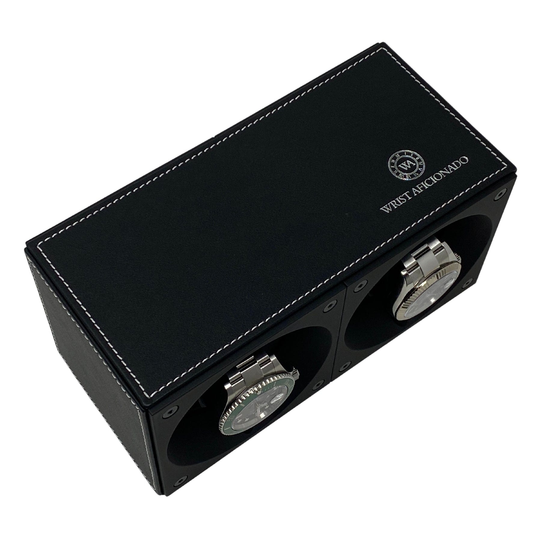 Masterbox Double Black leather with white stitches (2 Watches) Wrist Aficionado