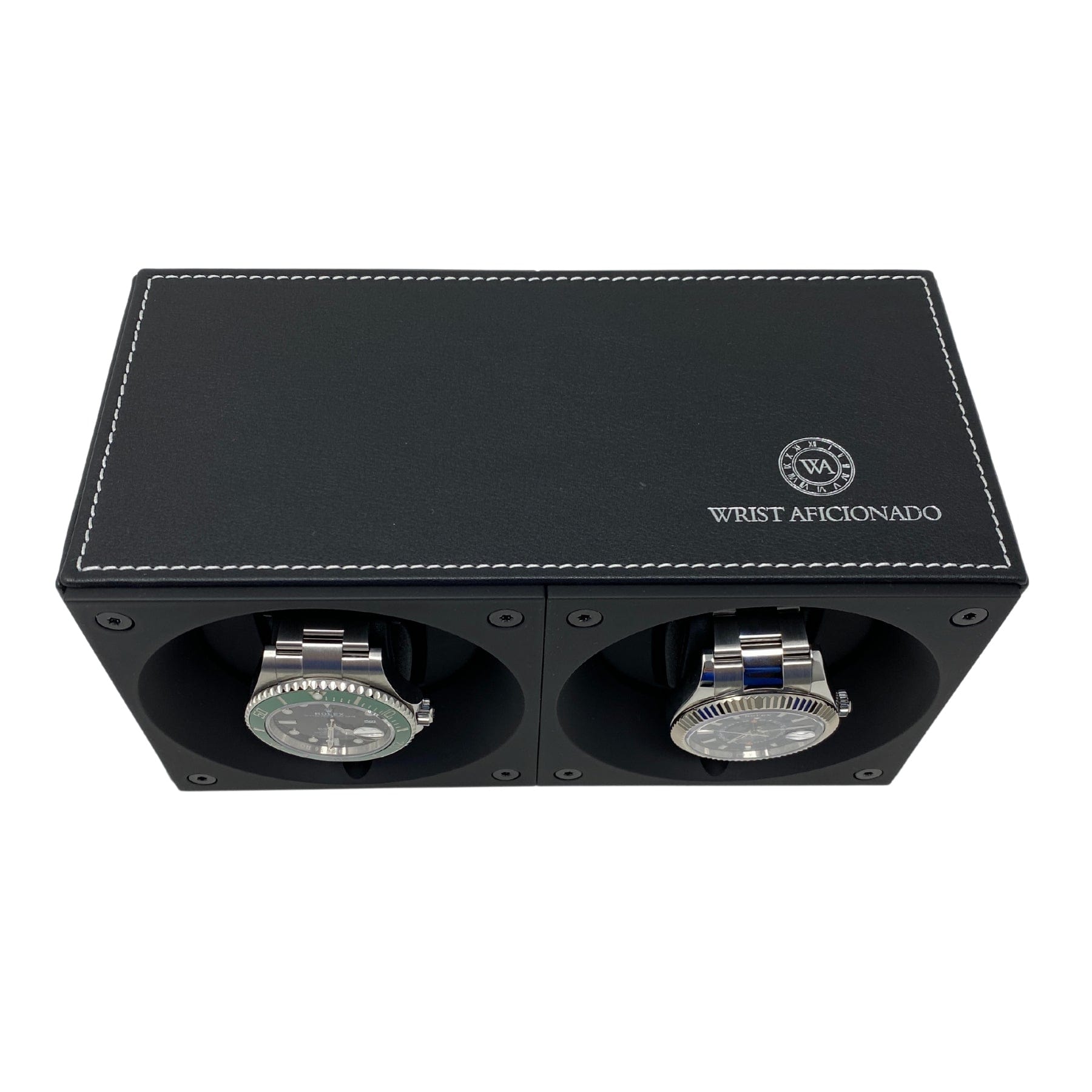 Masterbox Double Black leather with white stitches (2 Watches) Wrist Aficionado
