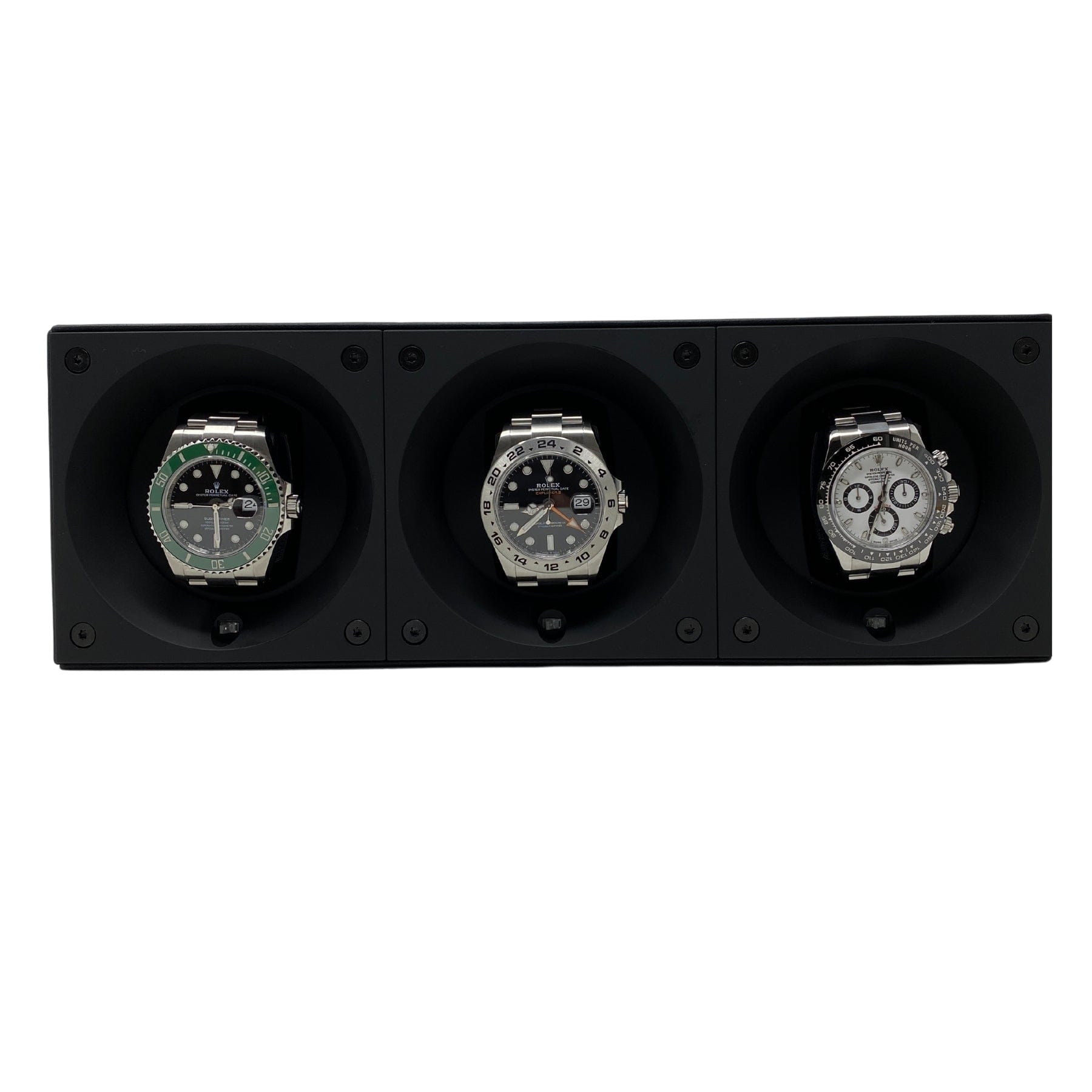 Watch Winder Masterbox Triple Black leather with white stitches Watch Winder (3 Watches) Wrist Aficionado