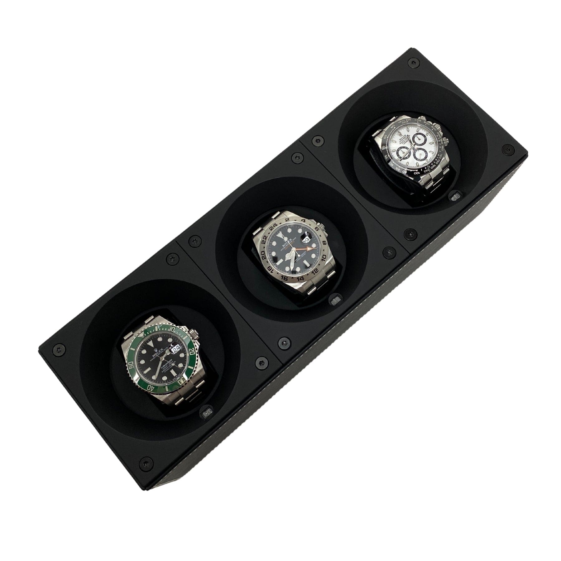 Watch Winder Masterbox Triple Black leather with white stitches Watch Winder (3 Watches) Wrist Aficionado