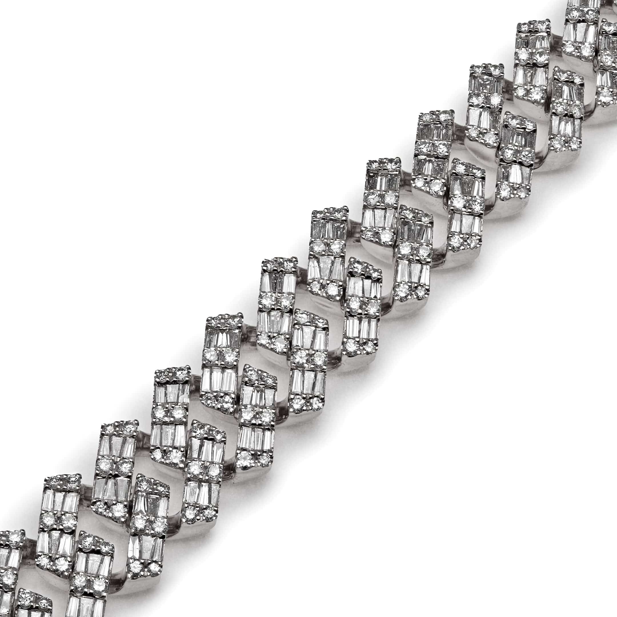 Mens Baguette Diamond Chain White Gold Bracelet MTB1116W-1 Wrist Aficionado