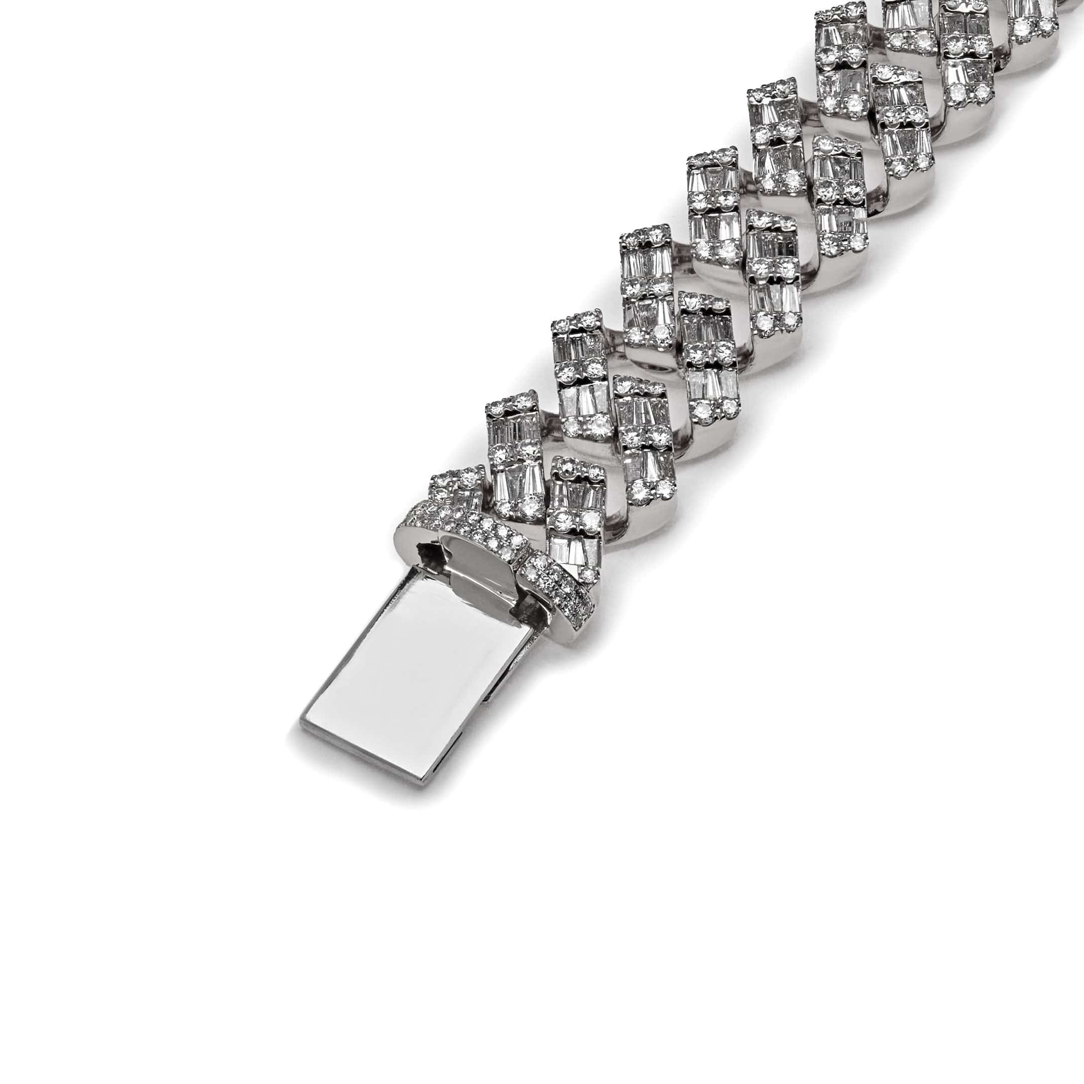 Mens Baguette Diamond Chain White Gold Bracelet MTB1116W-1 Wrist Aficionado