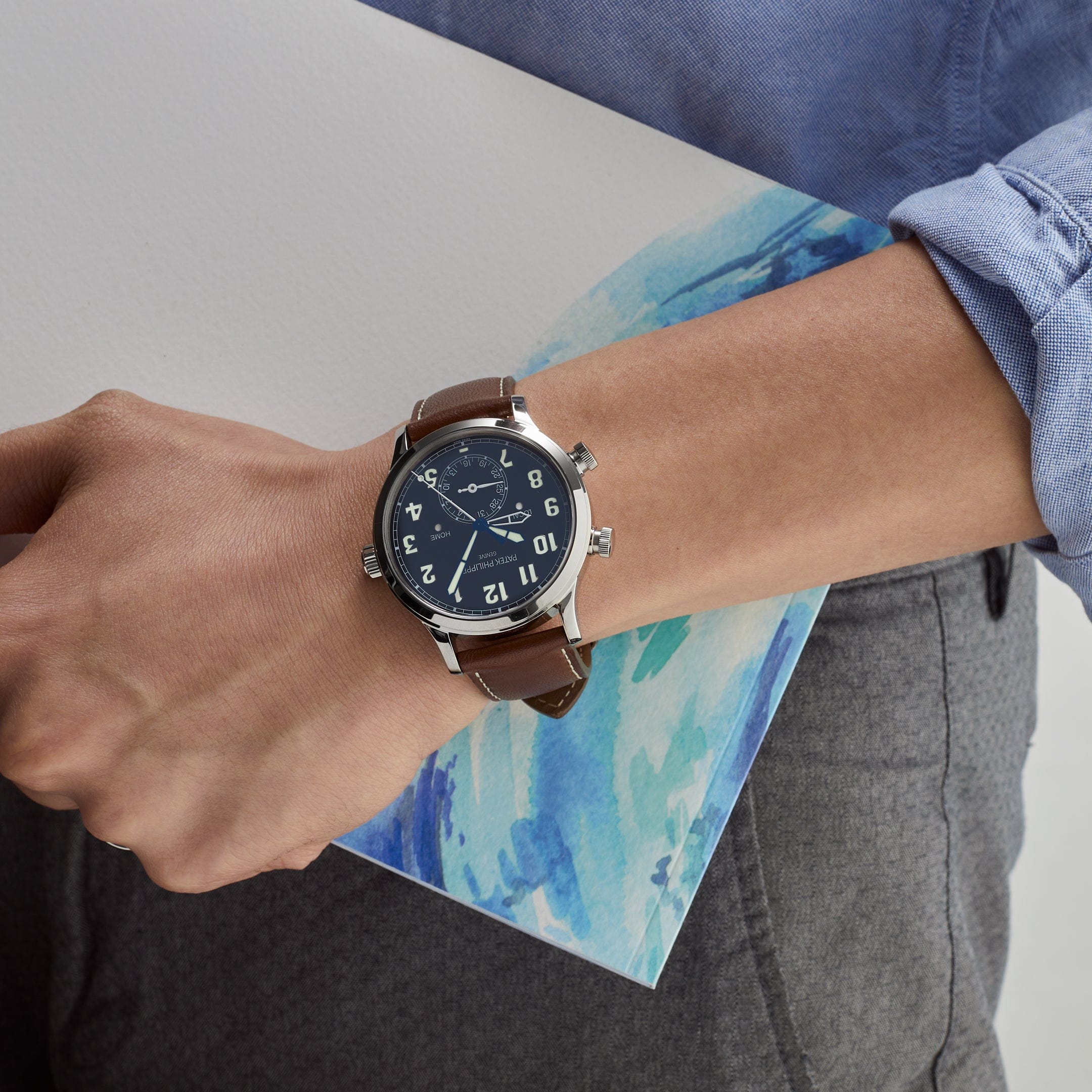 Luxury Watch Patek Philippe Calatrava Pilot Travel Time White Gold 5524G-001 Wrist Aficionado