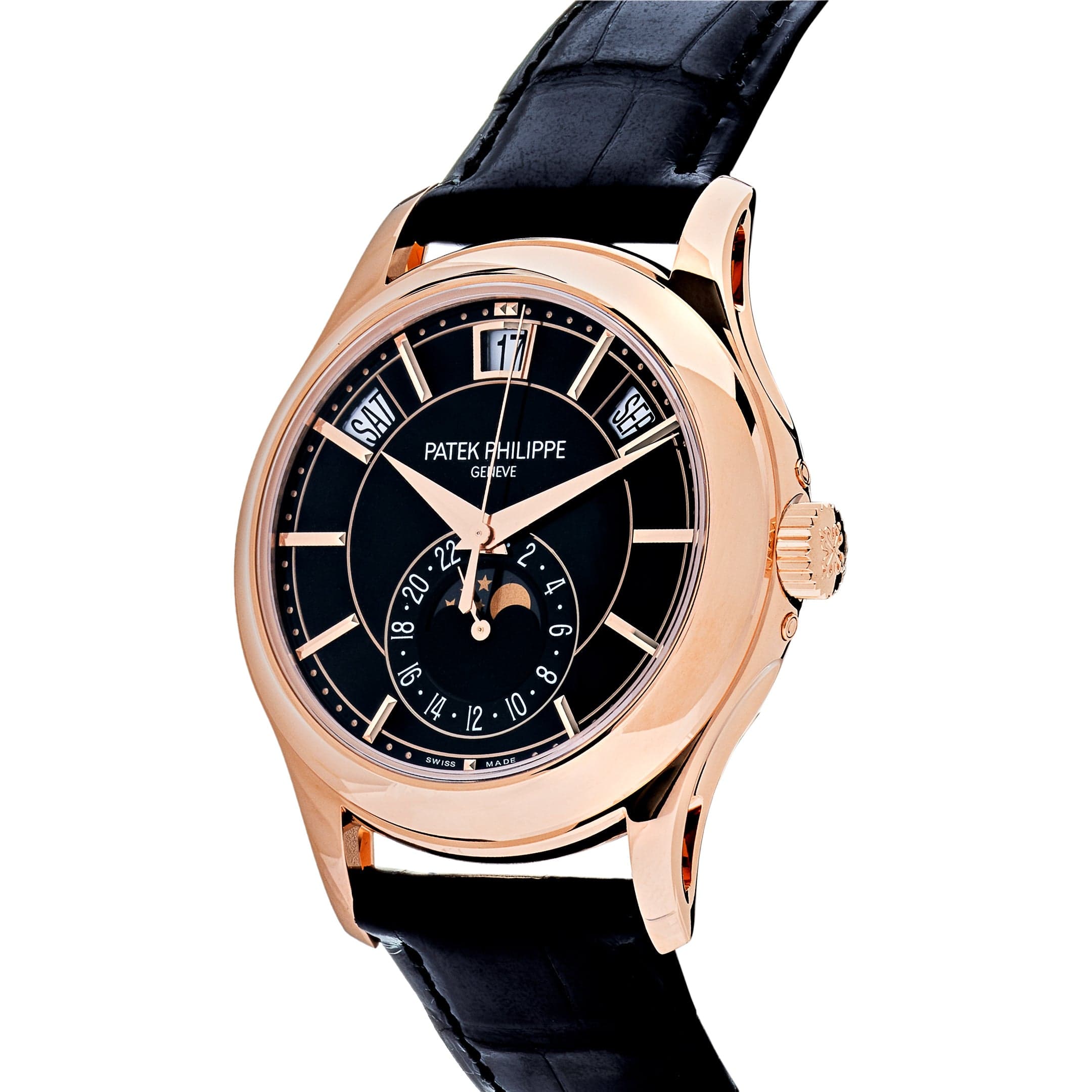 Patek Philippe Annual Calendar Complications Rose Gold Black Dial 5205R-010 Wrist Aficionado