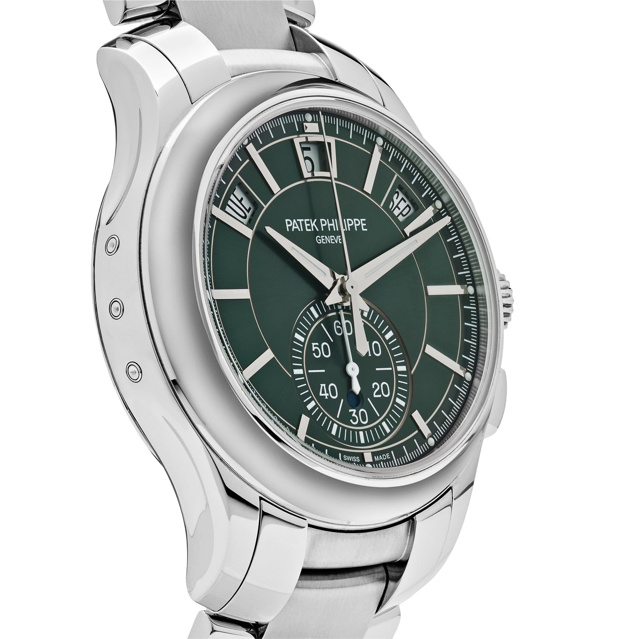 Luxury Watch Patek Philippe Flyback Chronograph Annual Calendar Steel Olive Green Dial 5905/1A-001 Wrist Aficionado
