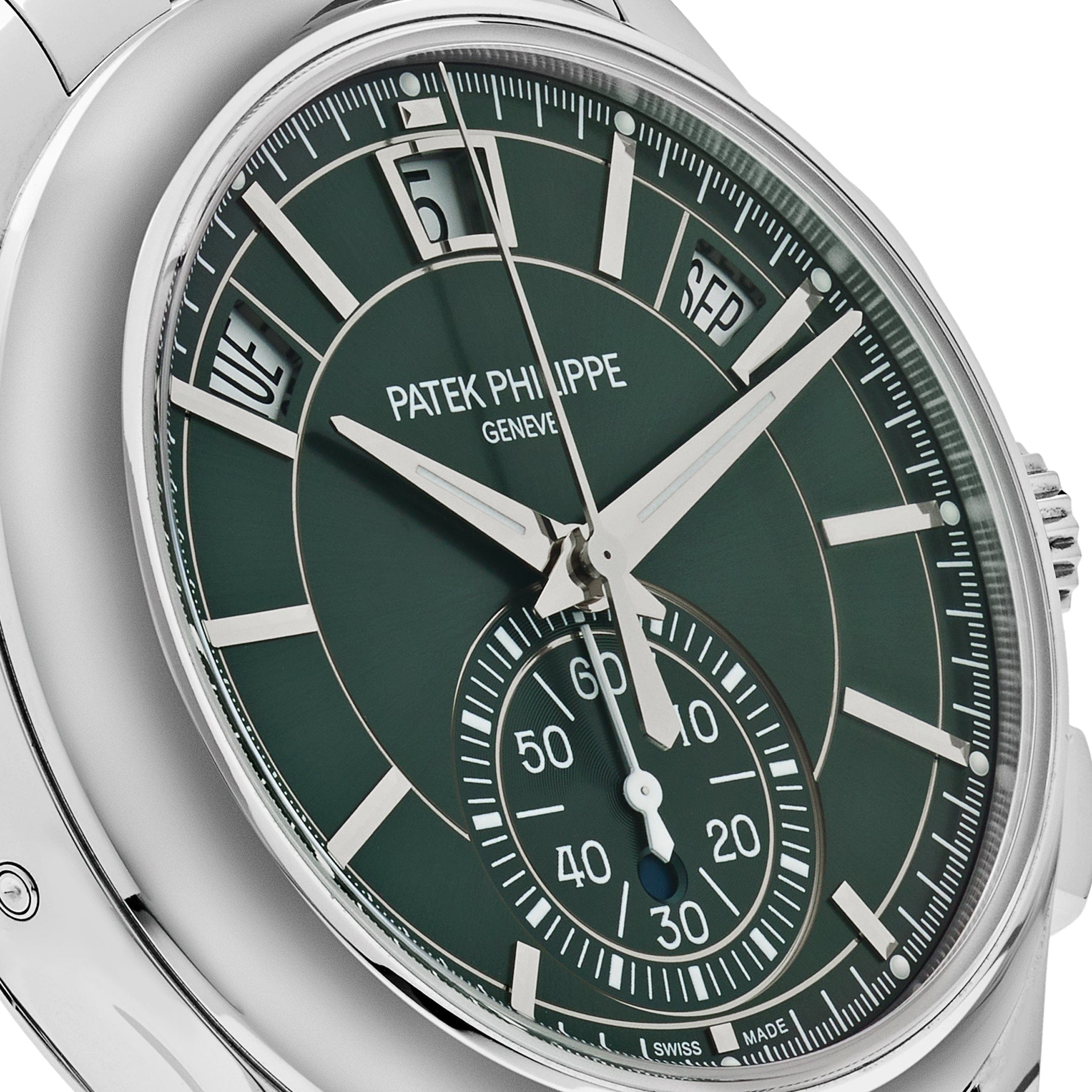 Luxury Watch Patek Philippe Flyback Chronograph Annual Calendar Steel Olive Green Dial 5905/1A-001 Wrist Aficionado