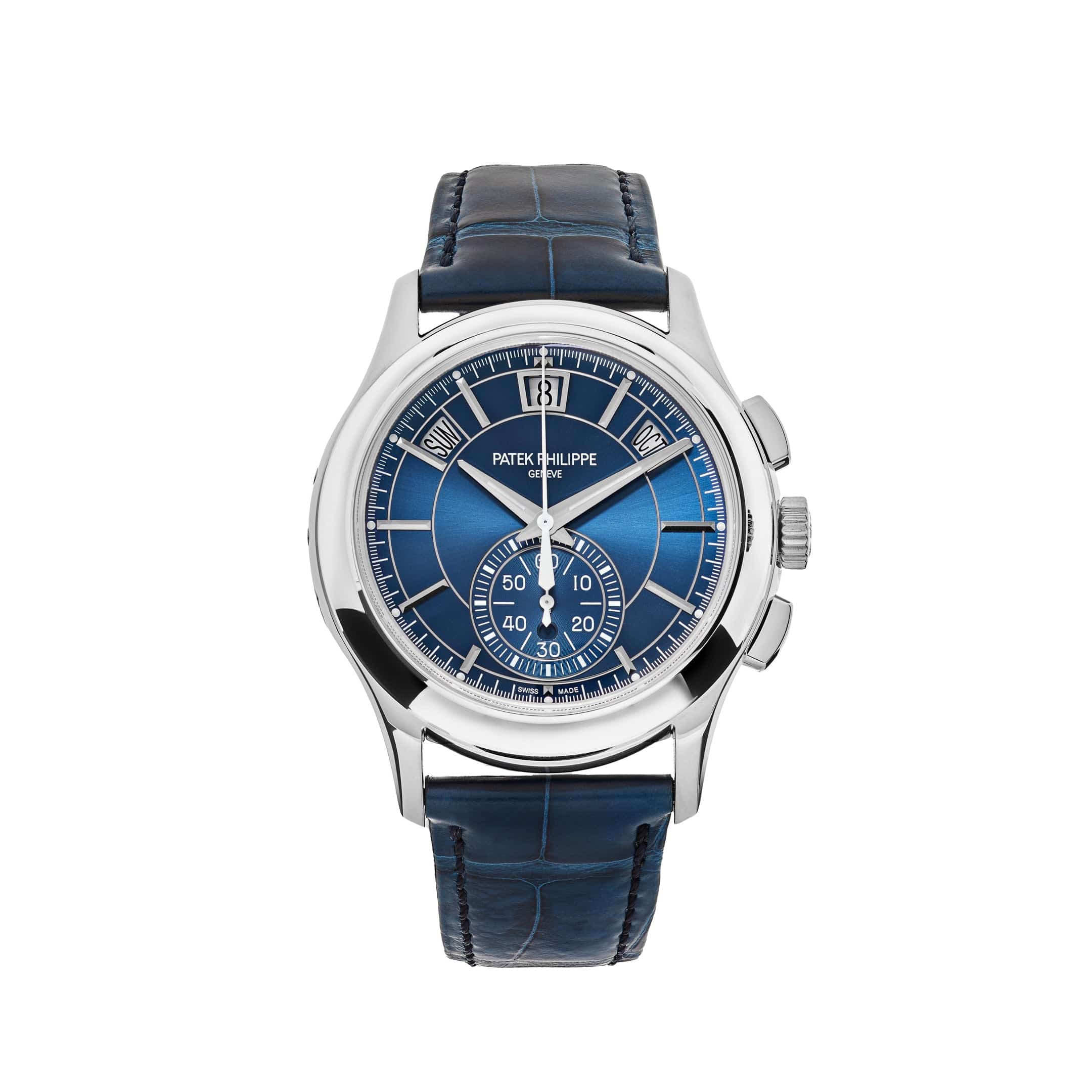 Luxury Watch Patek Philippe Complications Annual Calendar Platinum Blue Dial 5905P-001 Wrist Aficionado