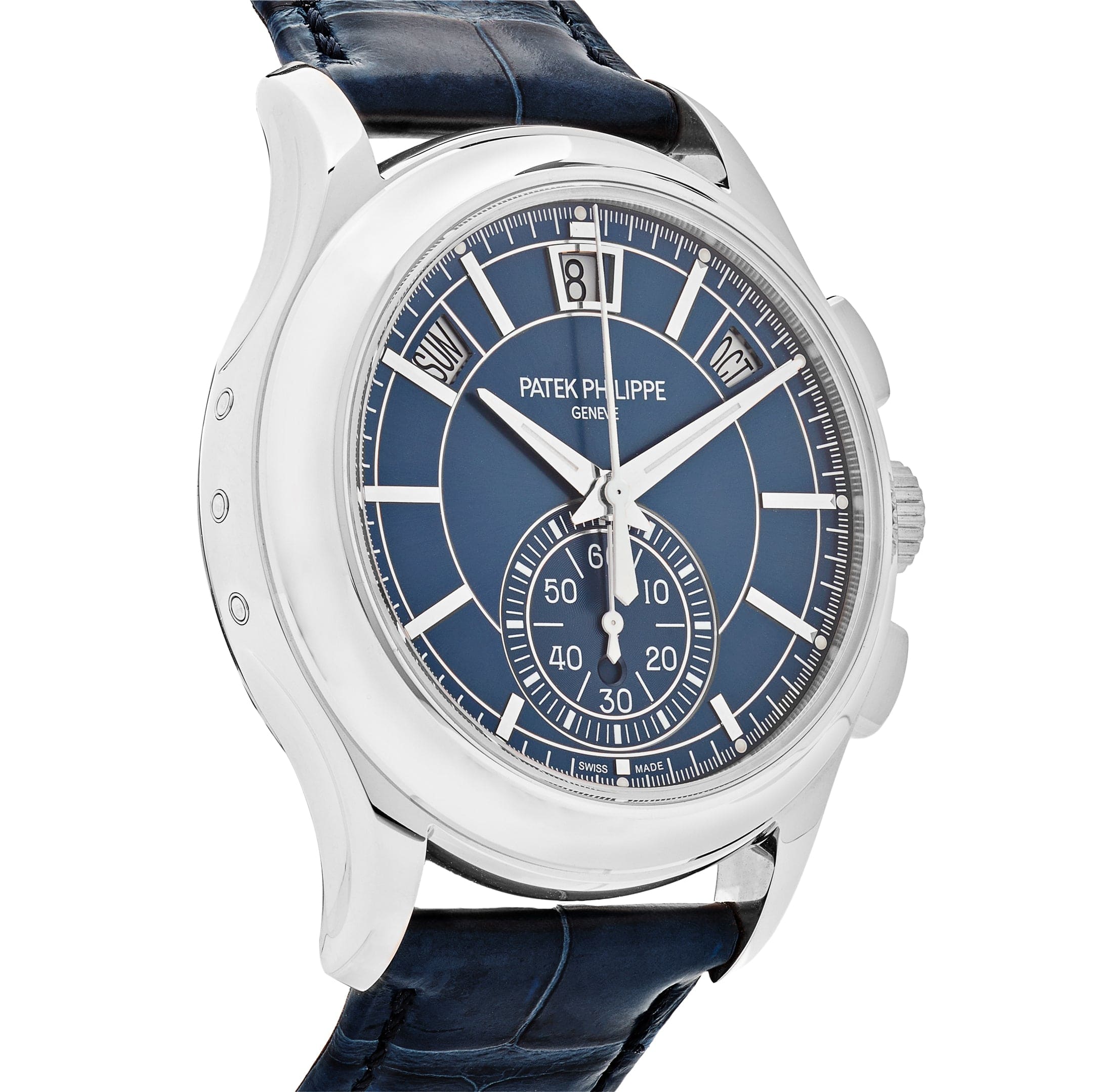 Luxury Watch Patek Philippe Complications Annual Calendar Platinum Blue Dial 5905P-001 Wrist Aficionado