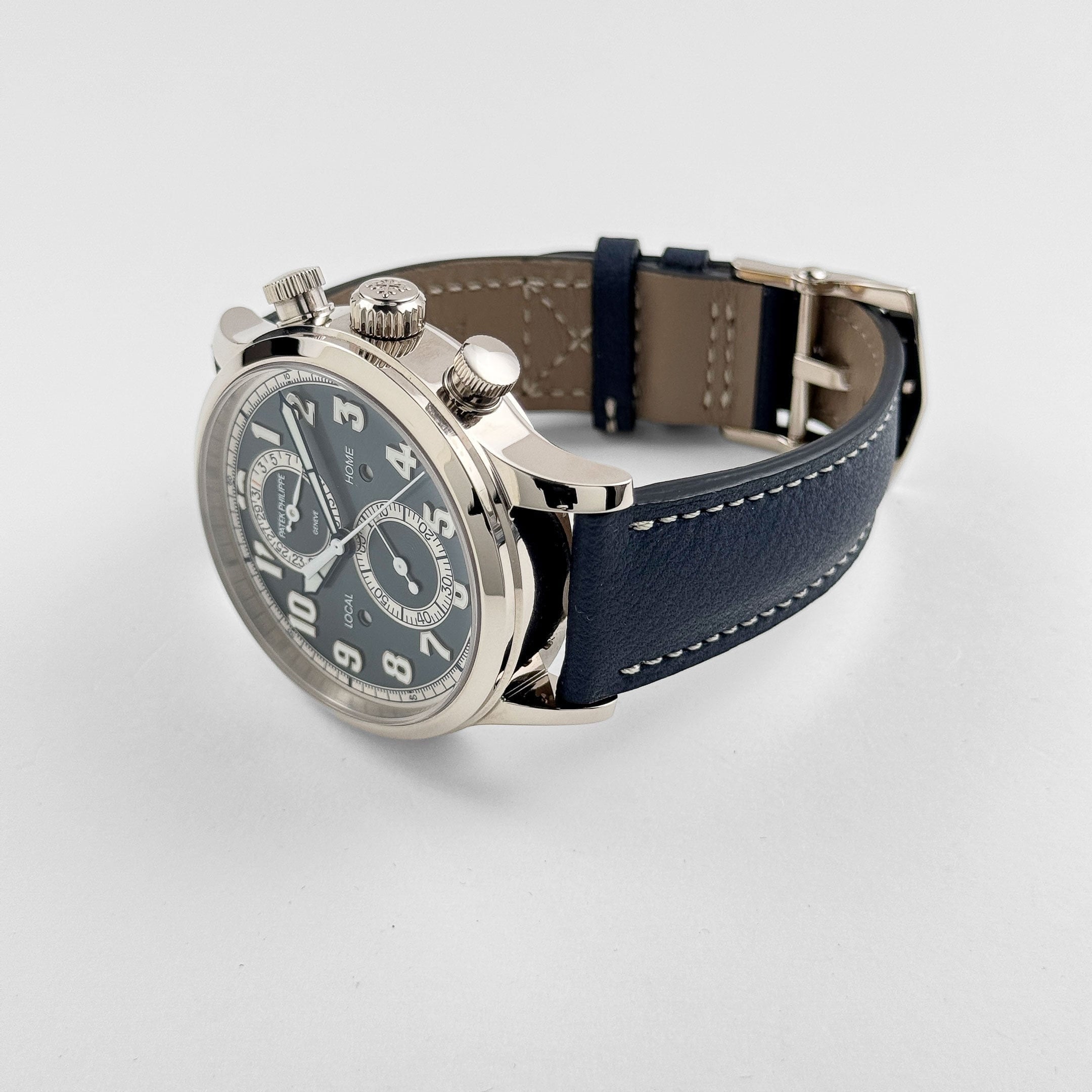 Patek Philippe Complications 5924G-001 Calatrava 'Pilot' Travel Time Flyback Chronograph White Gold Blue-Gray Dial (2025)