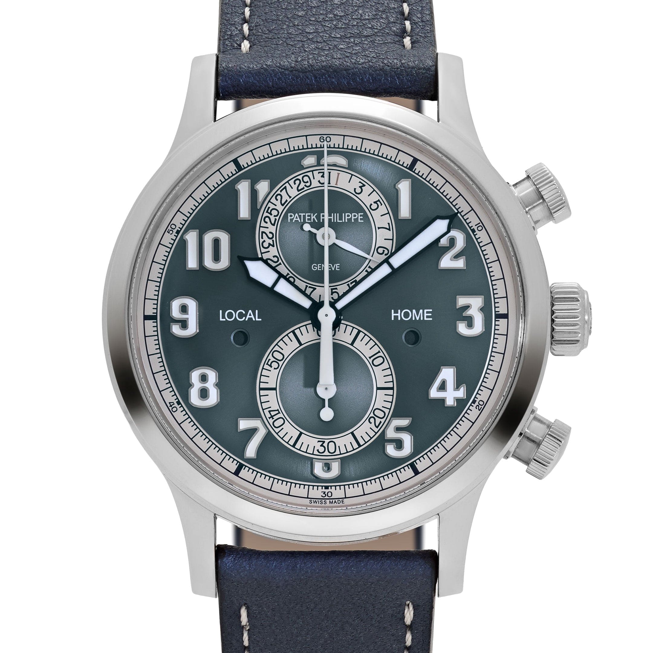 Patek Philippe Complications 5924G-001 Calatrava 'Pilot' Travel Time Flyback Chronograph White Gold Blue-Gray Dial (2025)
