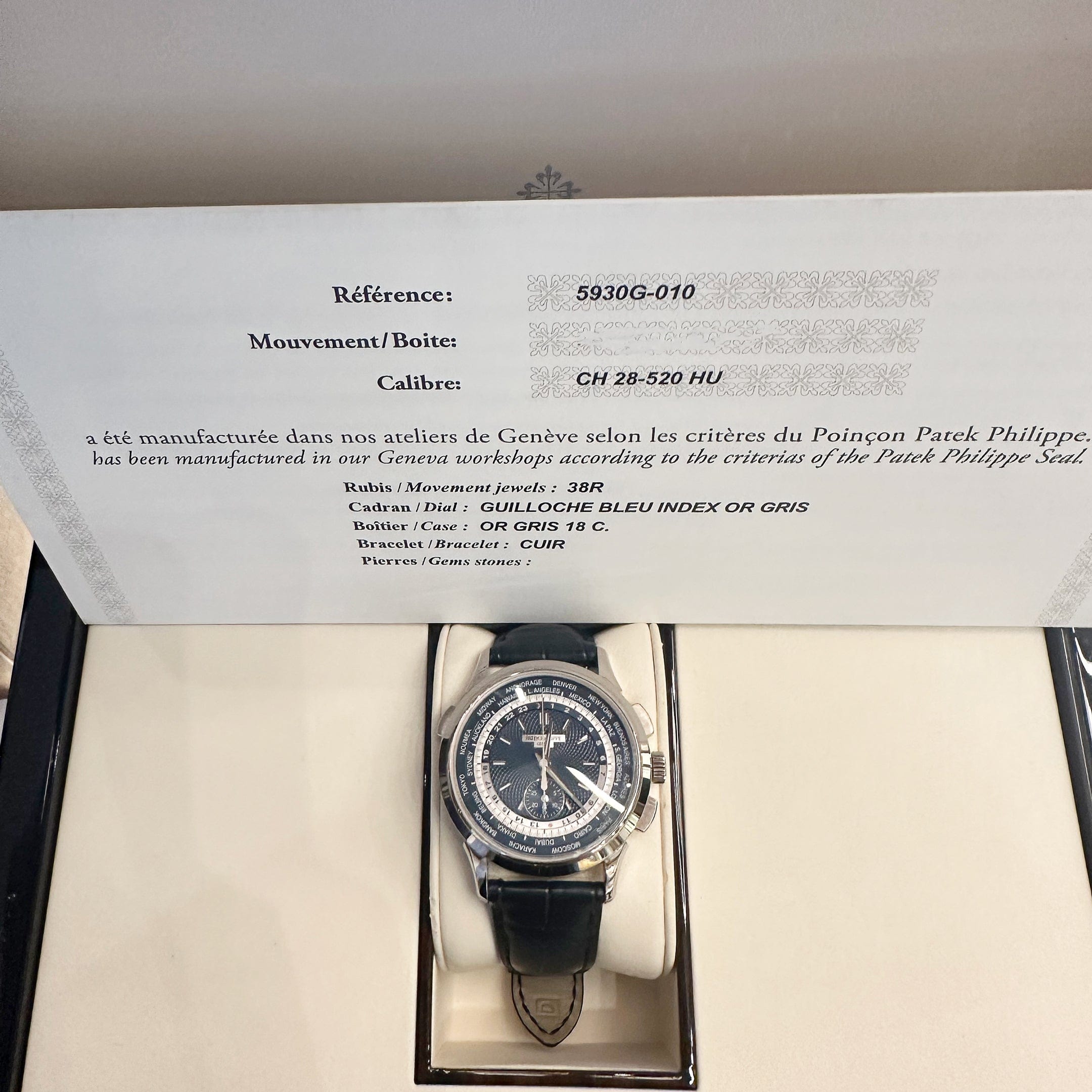 Patek Philippe Complications 5930G-010 World Time Flyback Chronograph White Gold Blue Dial (2022)