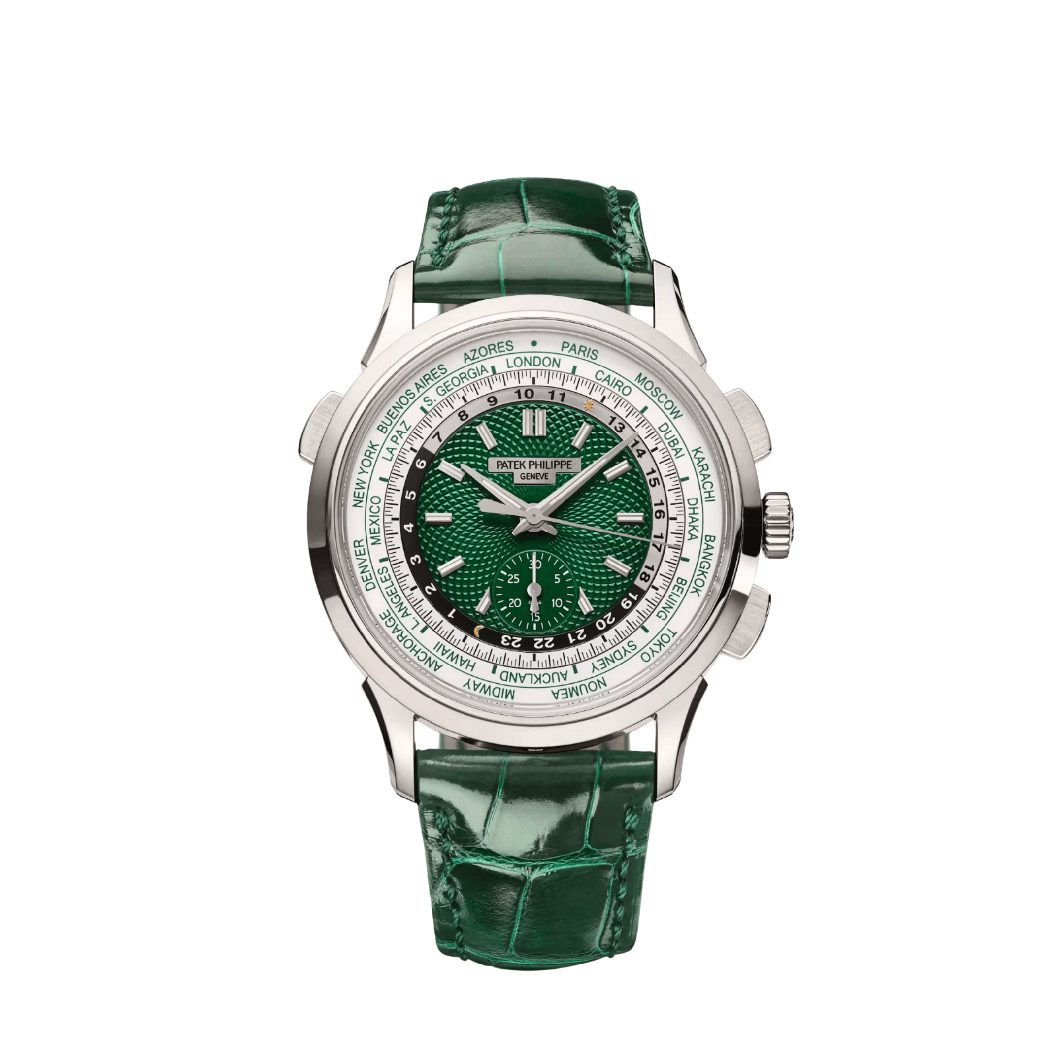 Patek Philippe Complications 5930P-001 World Time Flyback Chronograph Platinum Green Dial (2021)