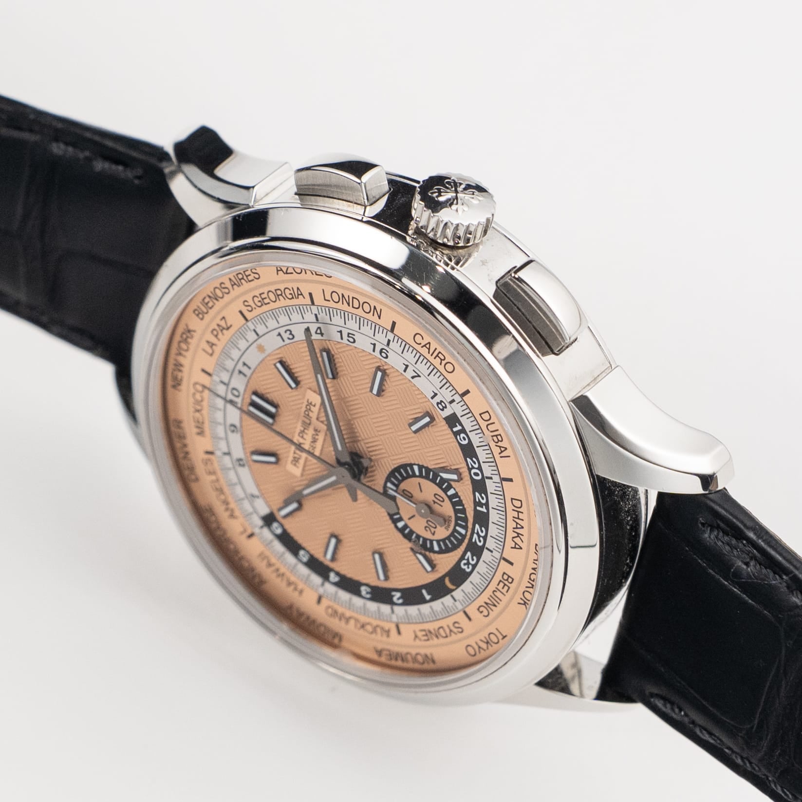 Patek Philippe Complications 5935A-001 World Time Chronograph Stainless Steel Opaline Carbon Motif Dial (2023)