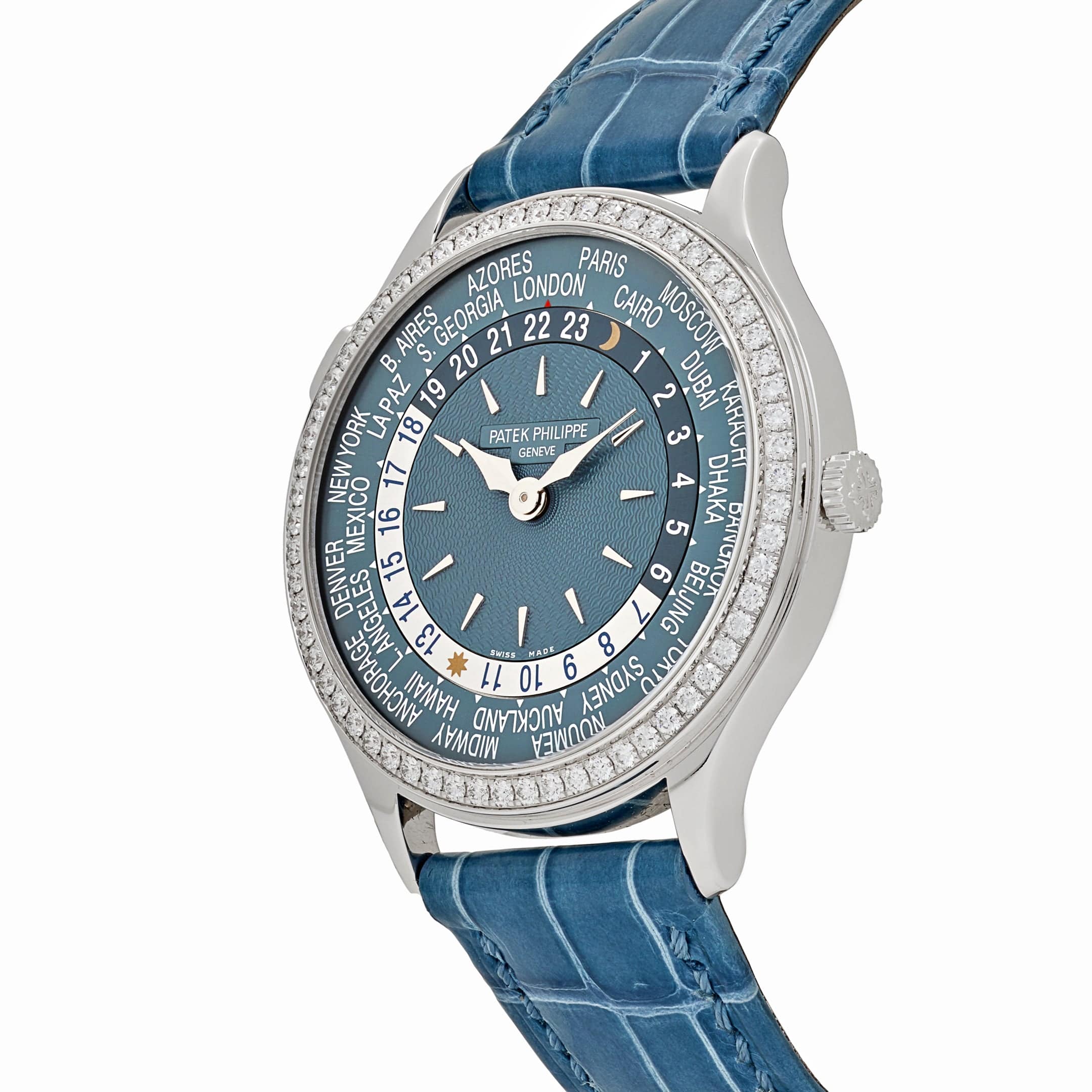 Patek Philippe Complications 7130G-016 Ladies World Time l White Gold Gray-Blue Dial lDiamond Bezel (2024)