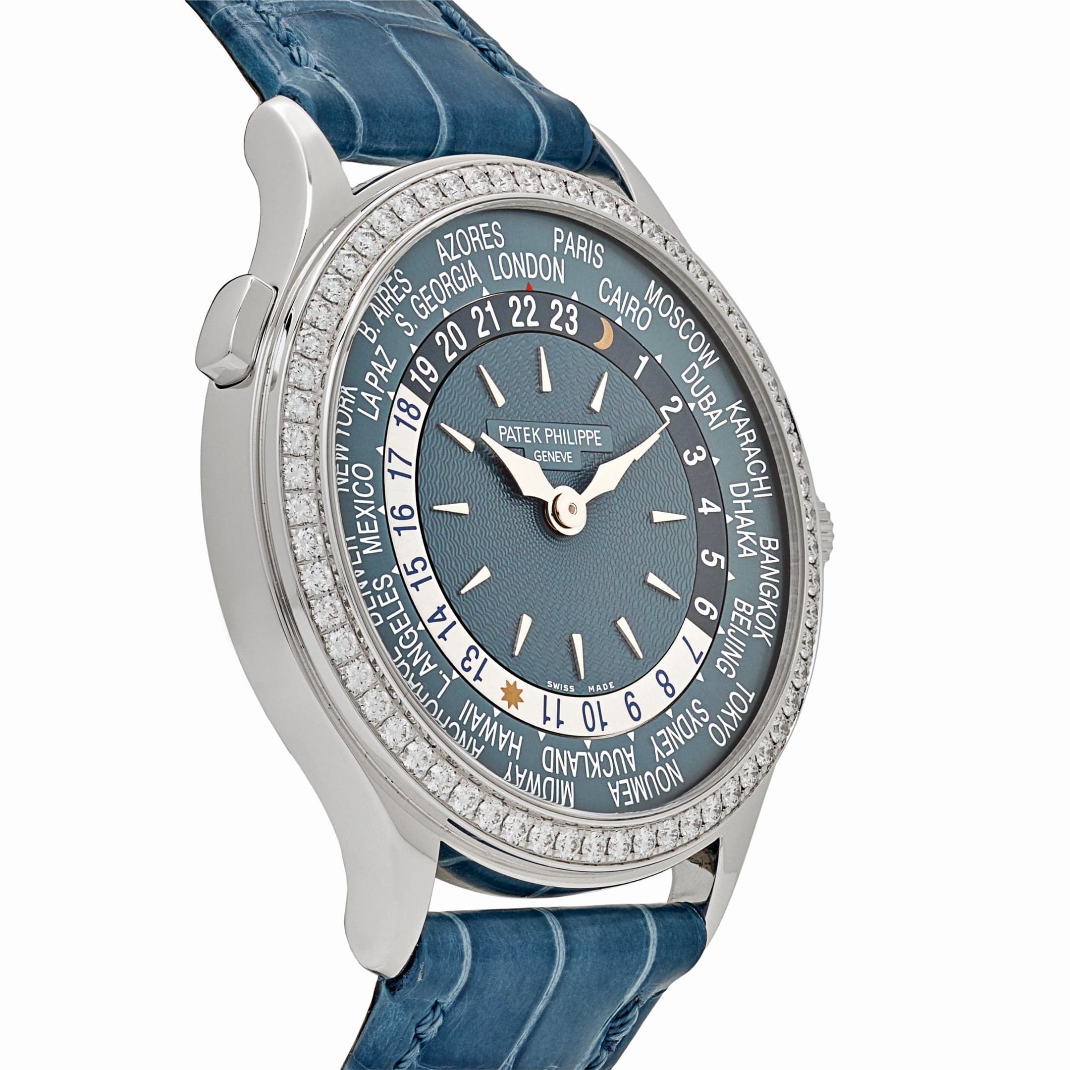 Patek Philippe Complications 7130G-016 Ladies World Time l White Gold Gray-Blue Dial lDiamond Bezel (2024)