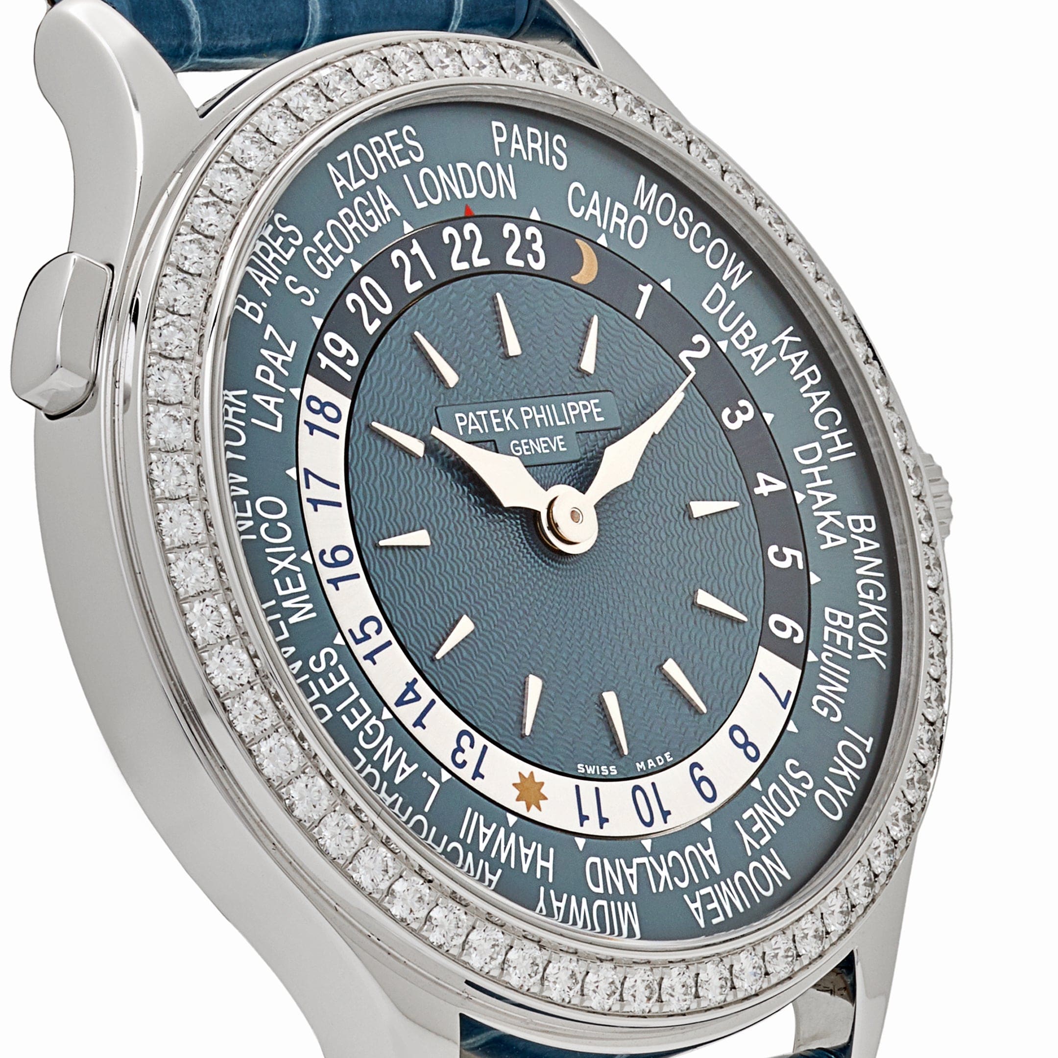 Patek Philippe Complications 7130G-016 Ladies World Time l White Gold Gray-Blue Dial lDiamond Bezel (2024)