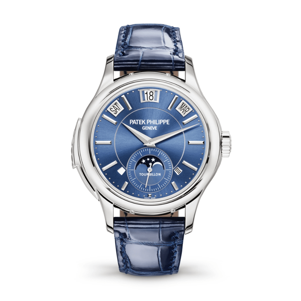 Luxury Watch Patek Philippe Grand Complications Tourbillon Minute Repeater Perpetual Calendar White Gold Blue Dial 5207G-001 Wrist Aficionado