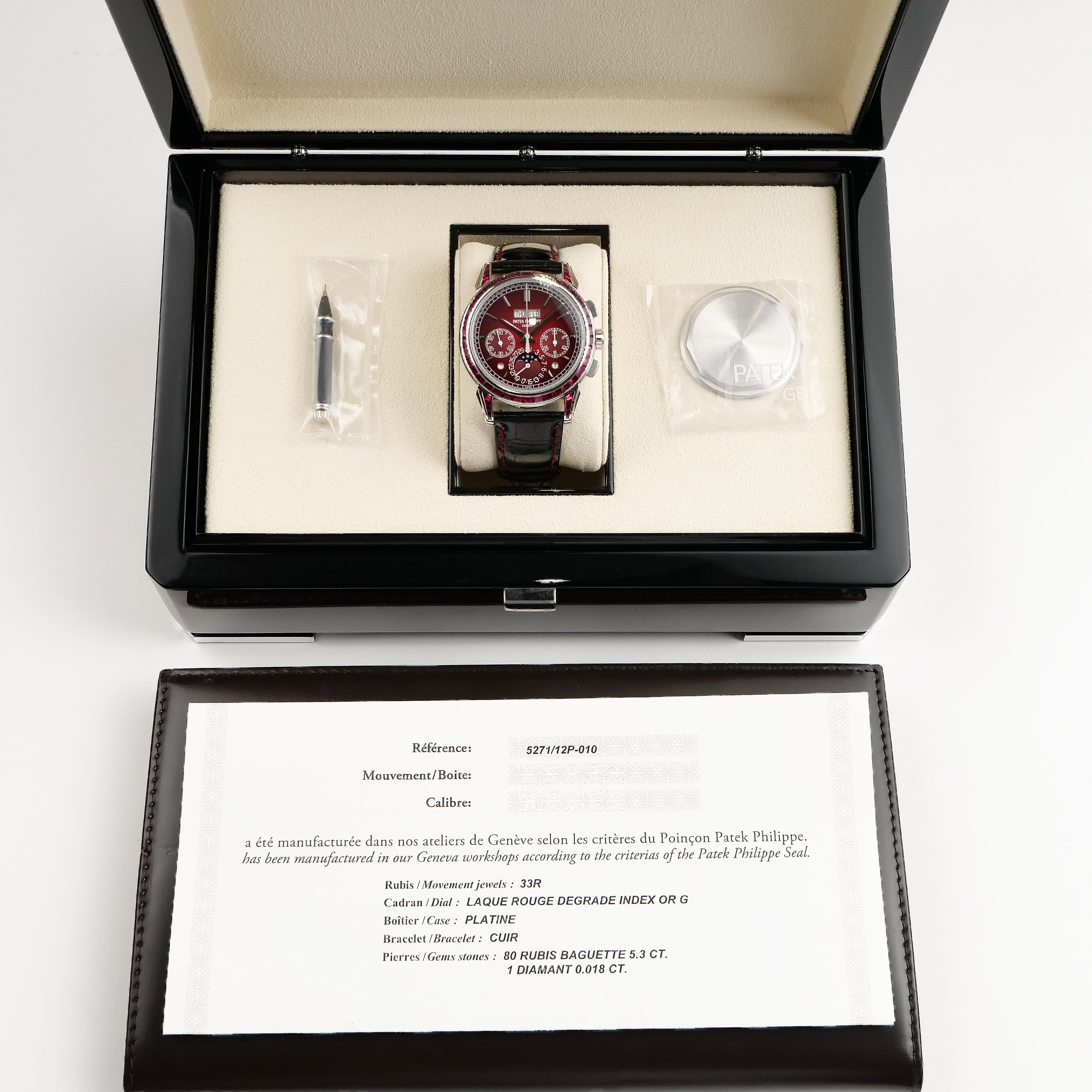 Patek Philippe Grand Complications 5271/12P-010 Perpetual Calendar Chronograph Platinum Baguette Rubies